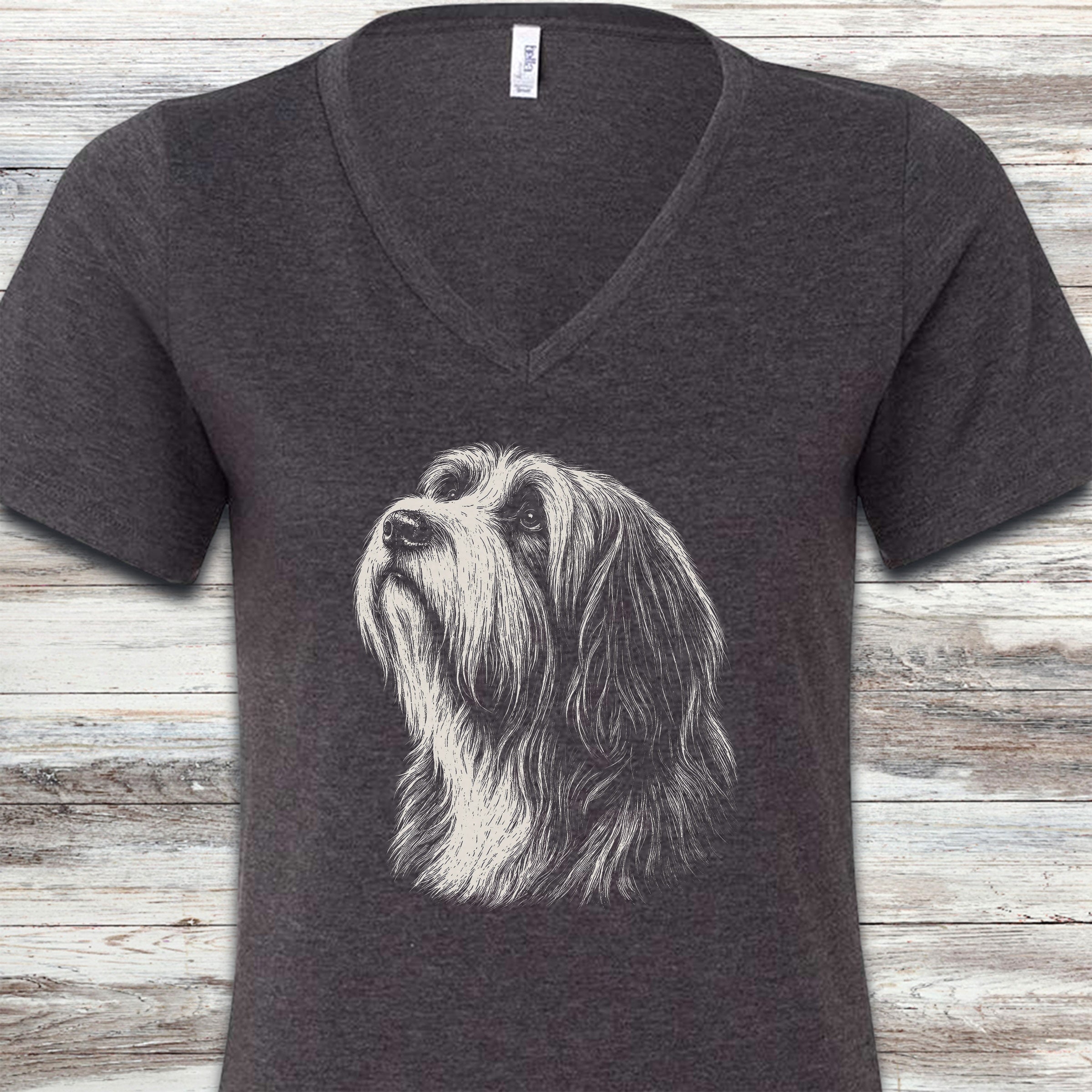 Bearded Collie Loyalty V-Neck Tee - Dark Grey Heather
