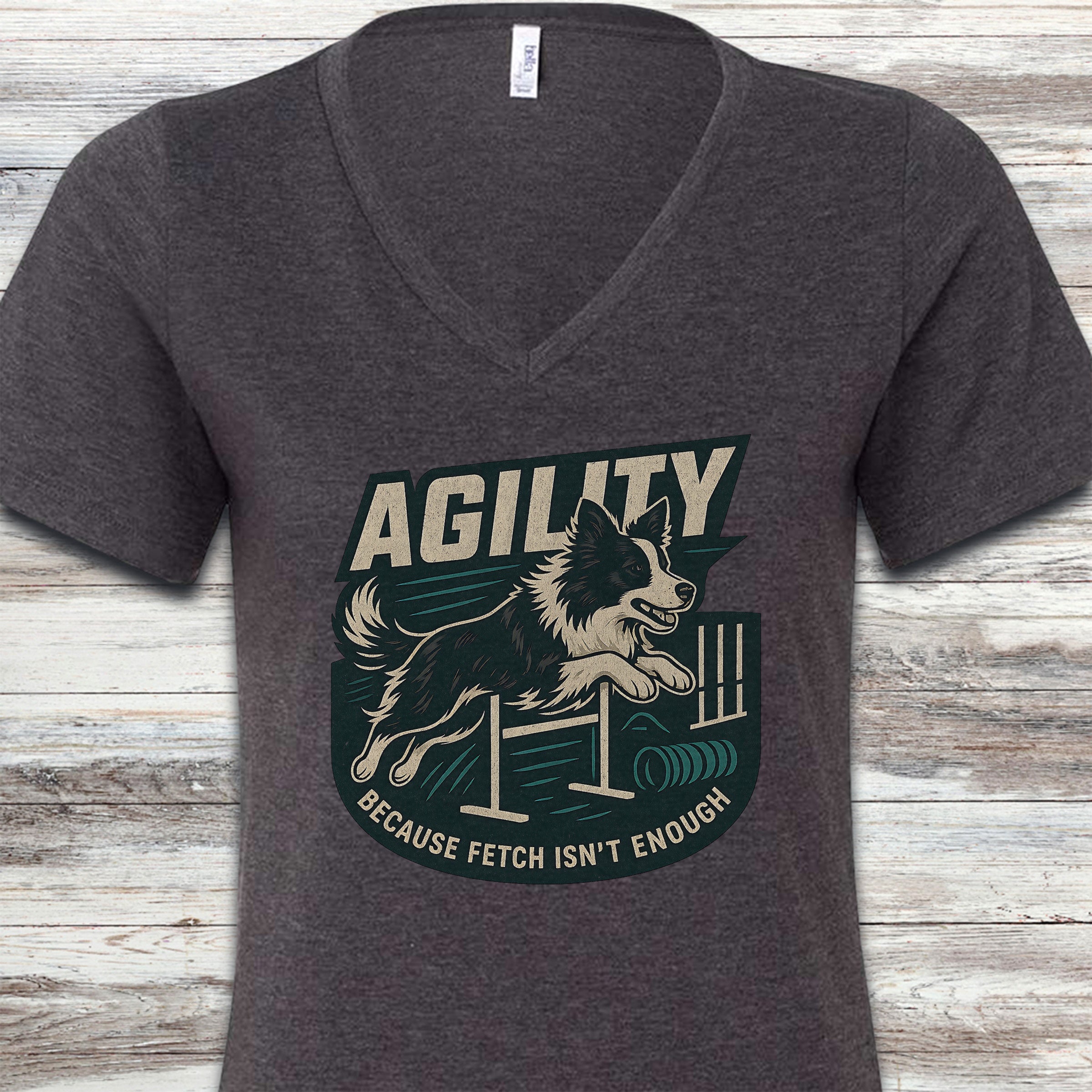 Border Collie Agility V-Neck Tee - Dark Grey Heather