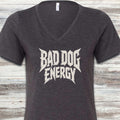 Bad Dog Energy V-Neck Tee - Dark Grey Heather