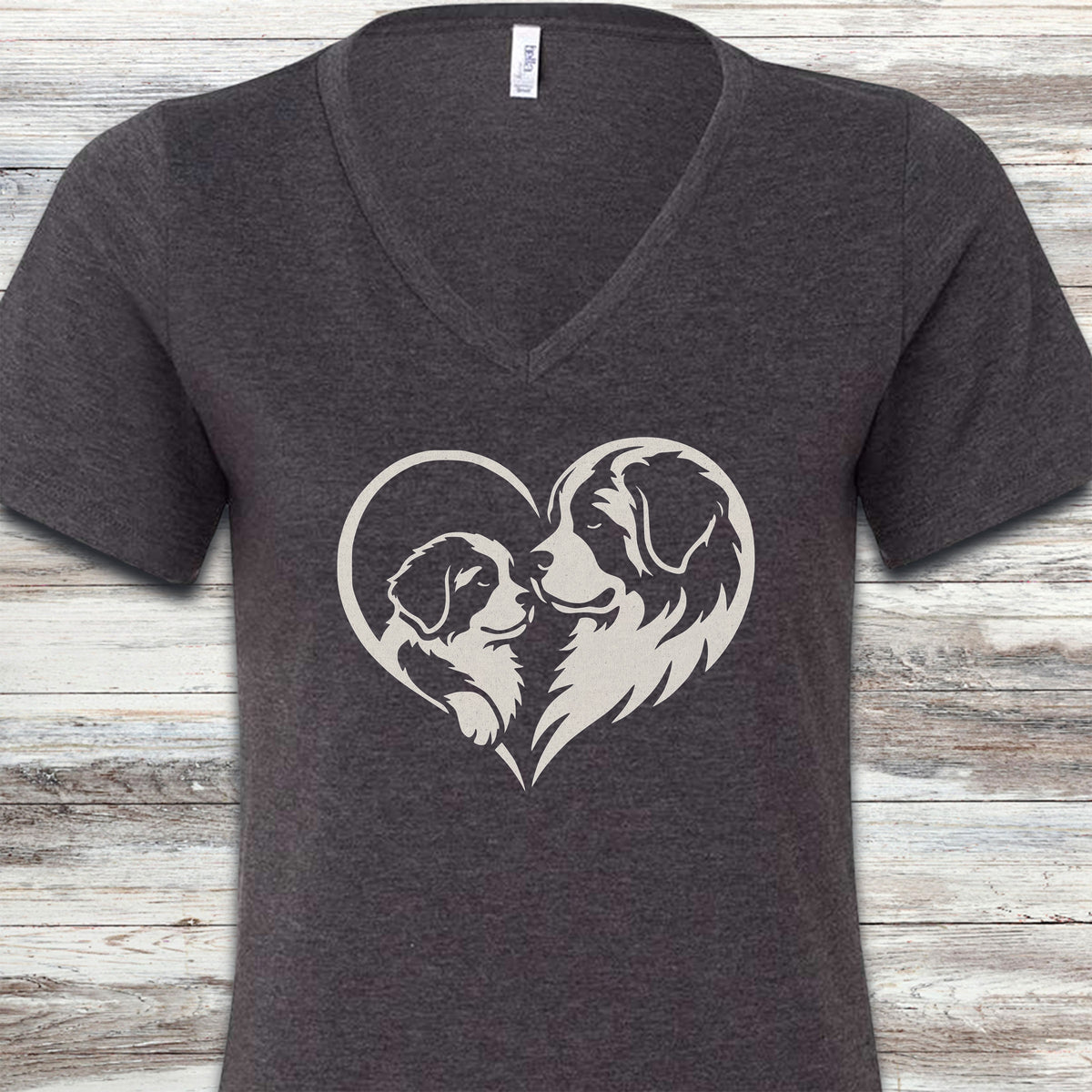 Saint Bernard Heart Bond V-Neck Tee - Dark Grey Heather