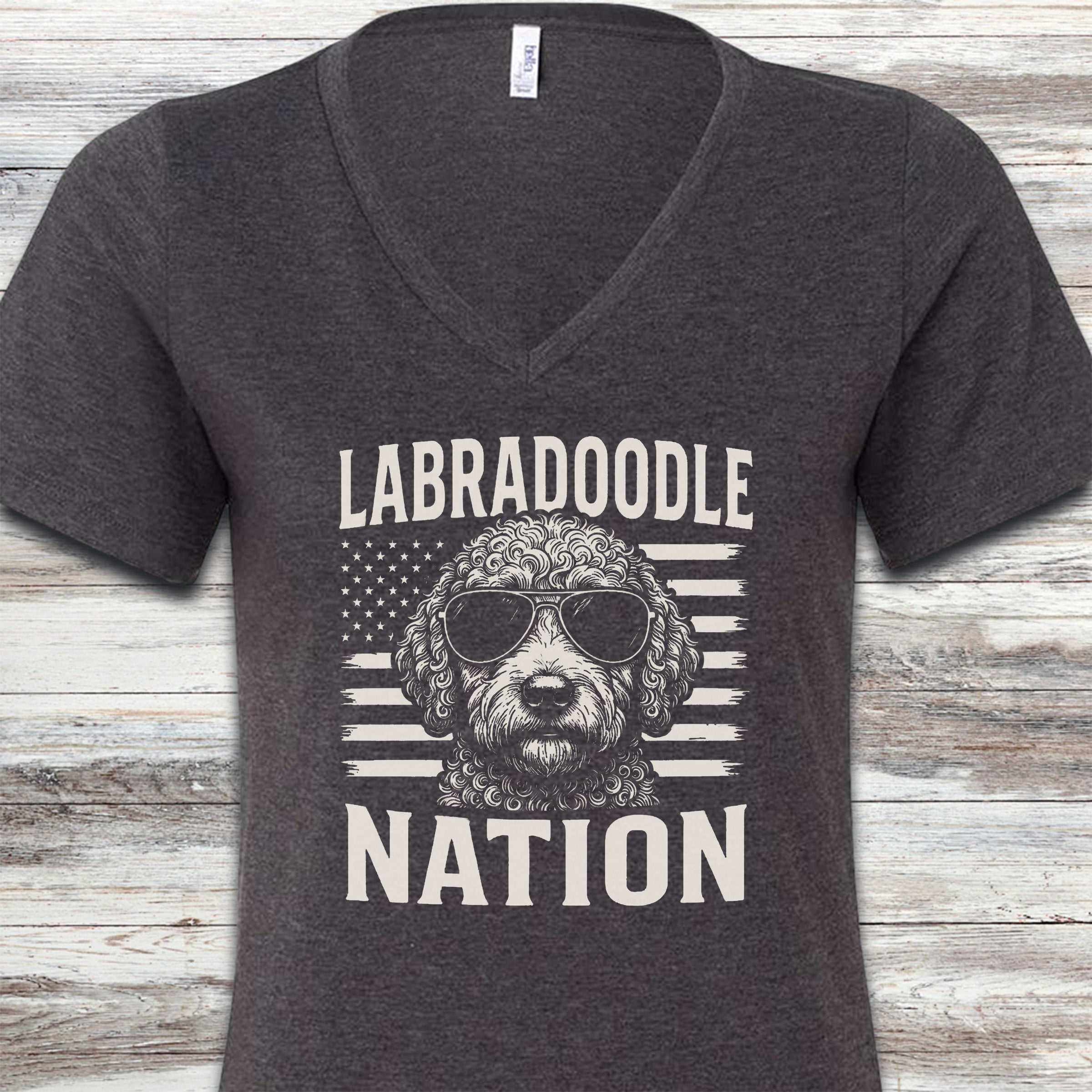 Labradoodle Nation V-Neck Tee - Dark Grey Heather