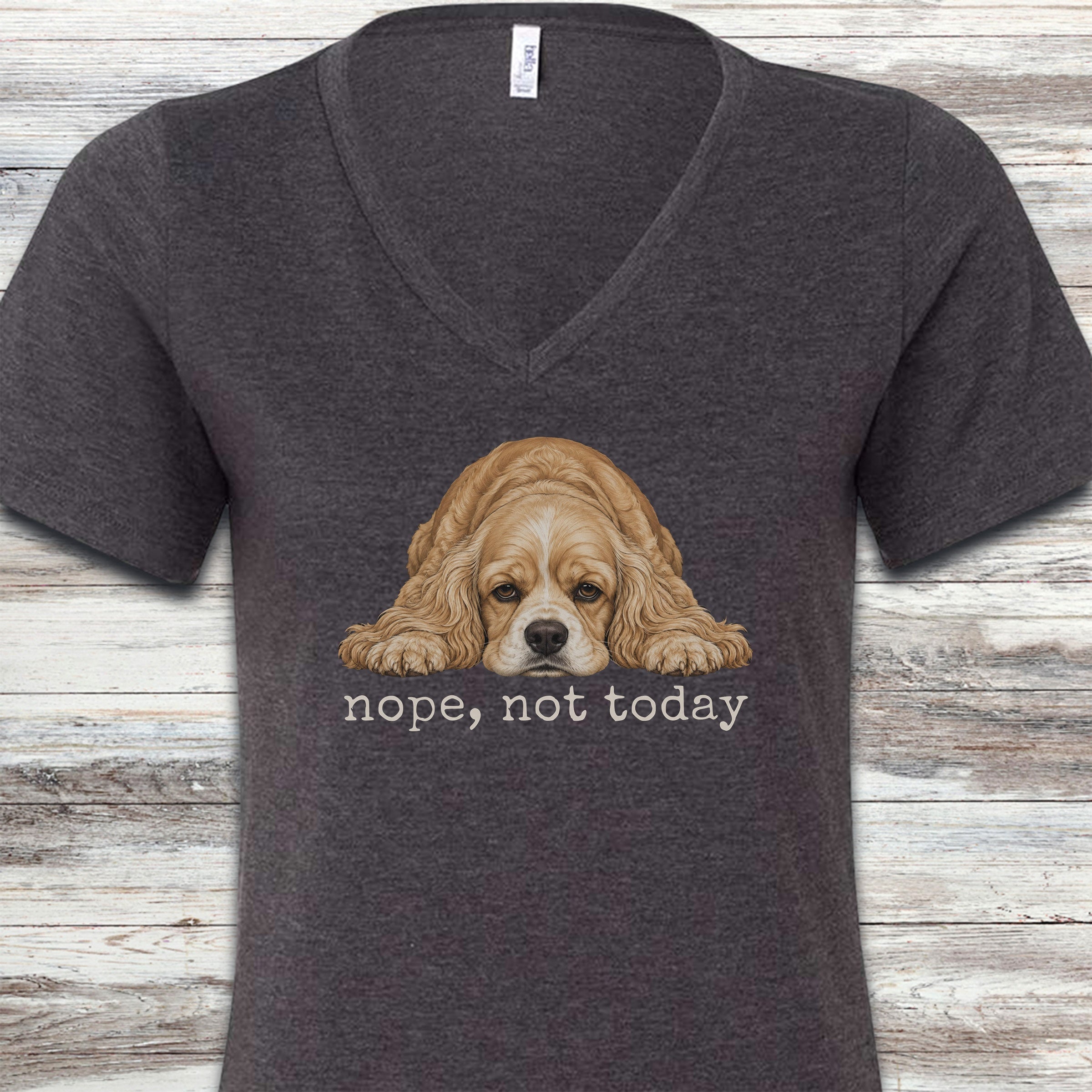Cocker Spaniel Nope V-Neck Tee - Dark Grey Heather