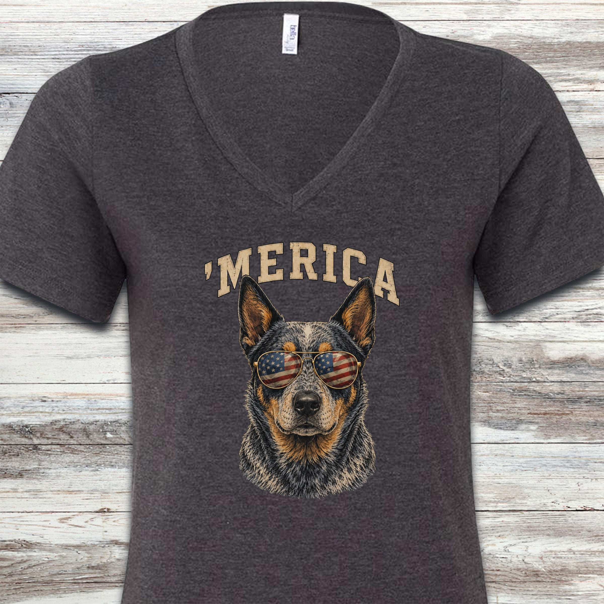 Australian Cattle Dog Blue 'Merica V-Neck Tee - Dark Grey Heather