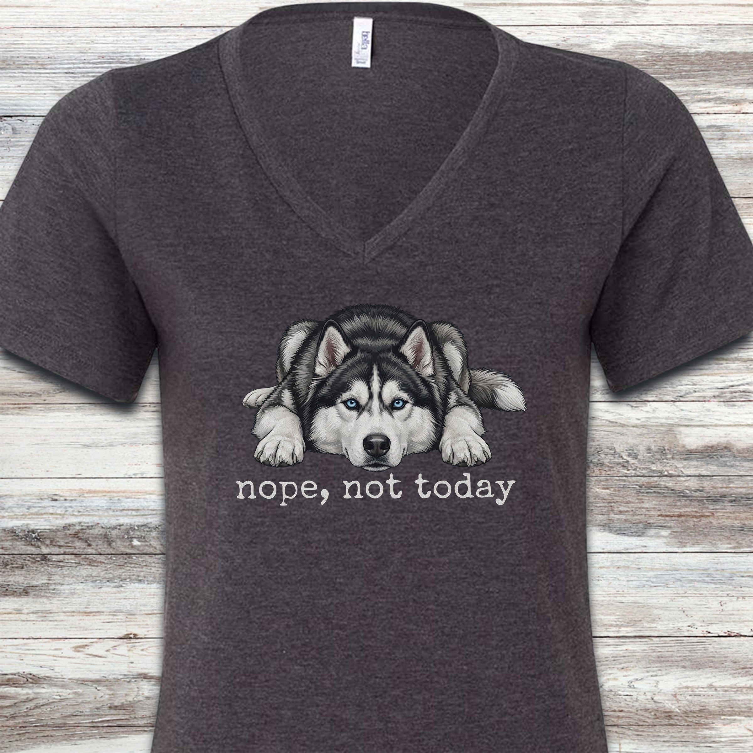 Husky Nope V-Neck Tee - Dark Grey Heather