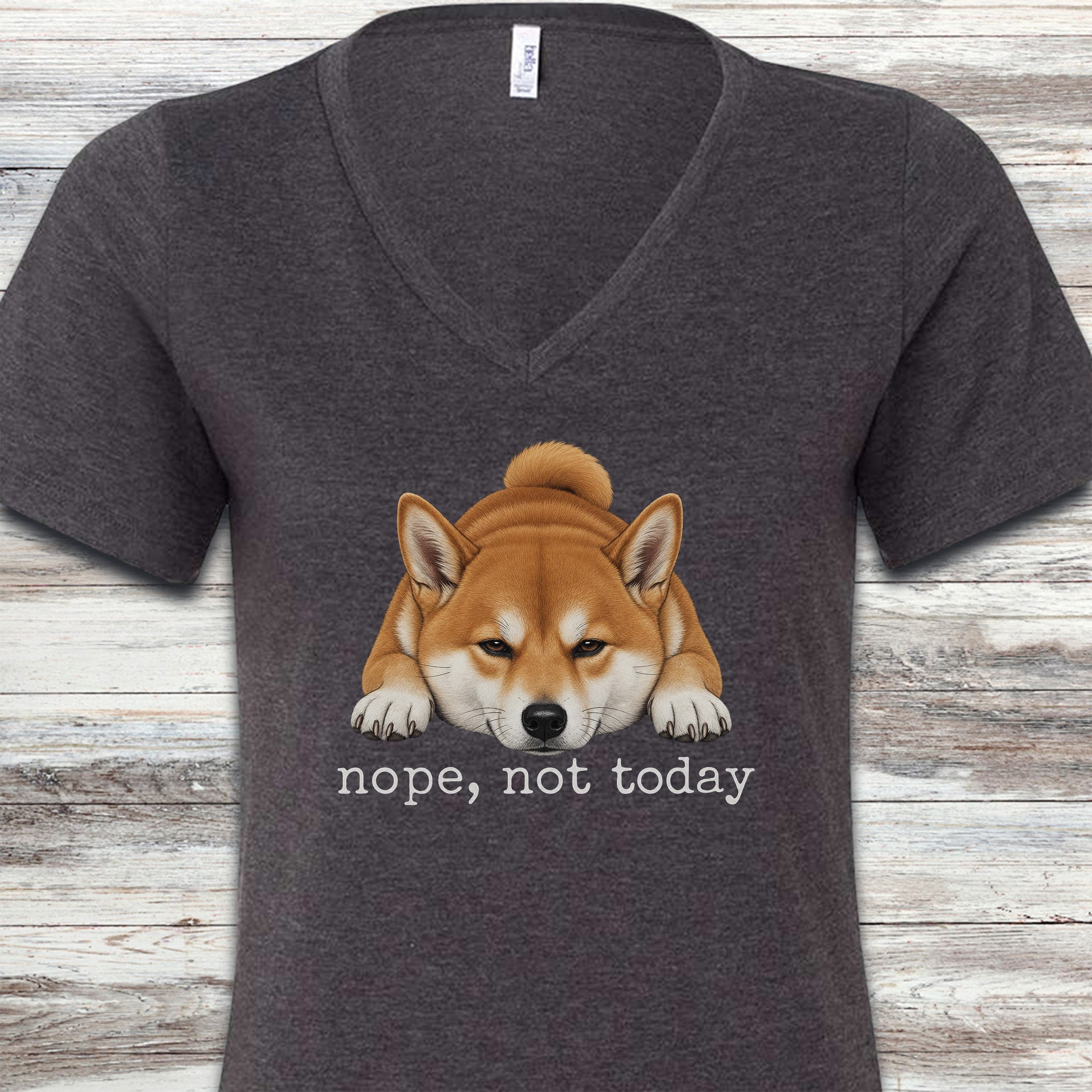 Shiba Inu Nope V-Neck Tee - Dark Grey Heather