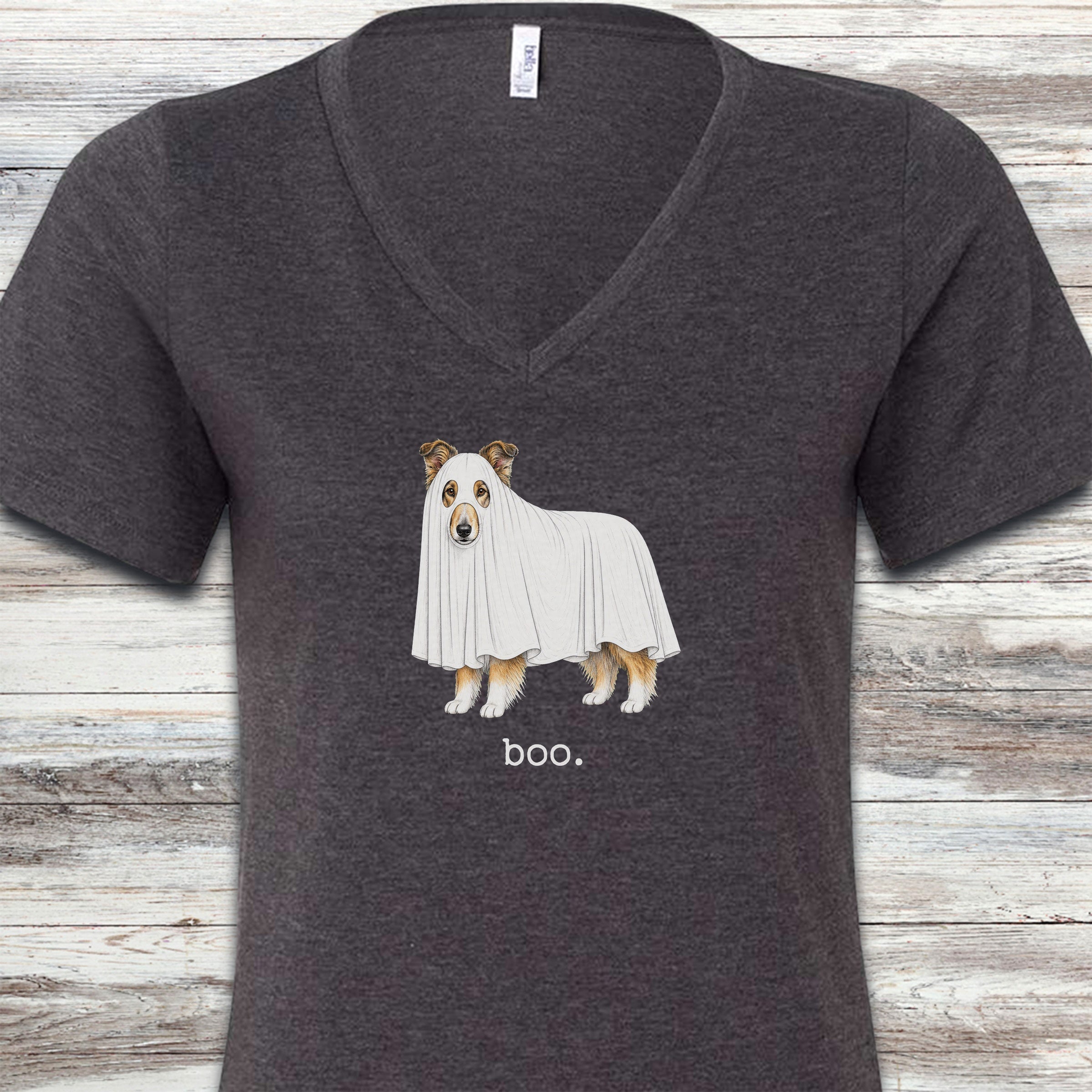 Rough Collie Boo V-Neck Tee - Dark Grey Heather