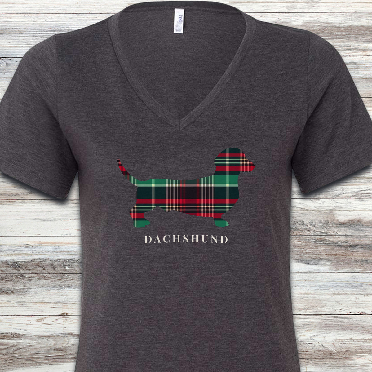 Dachshund Winter 2025 V-Neck Tee - Dark Grey Heather