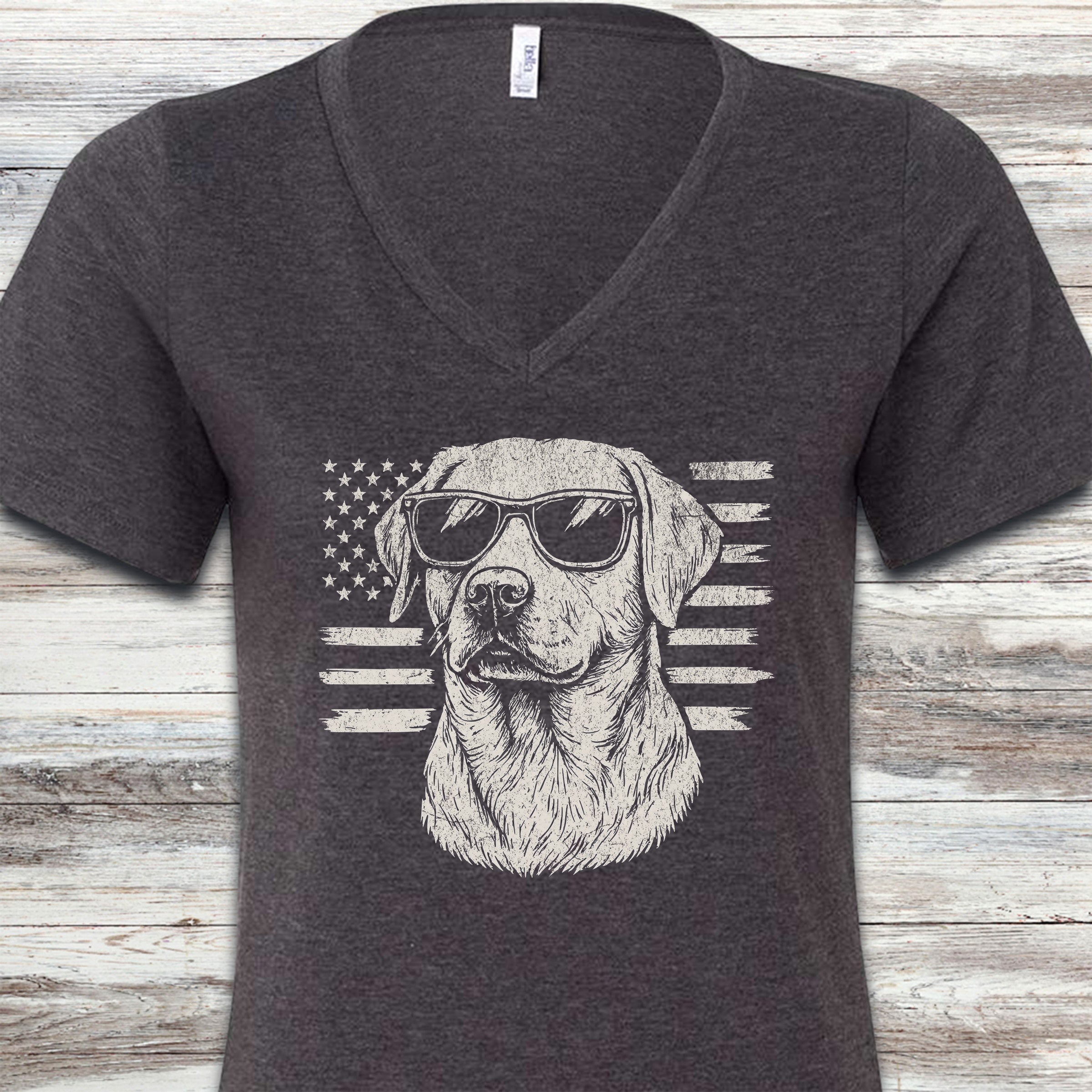 Labrador Retriever Flag V-Neck Tee - Dark Grey Heather