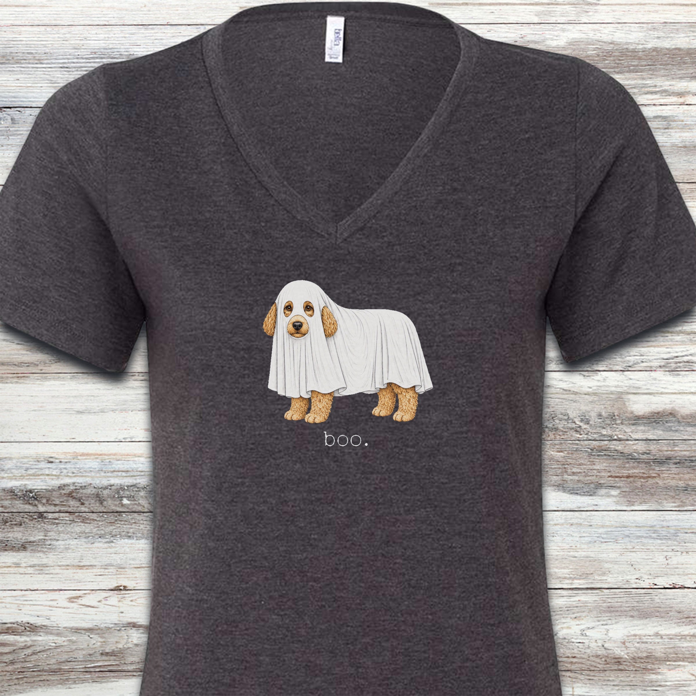 Goldendoodle Boo V-Neck Tee - Dark Grey Heather