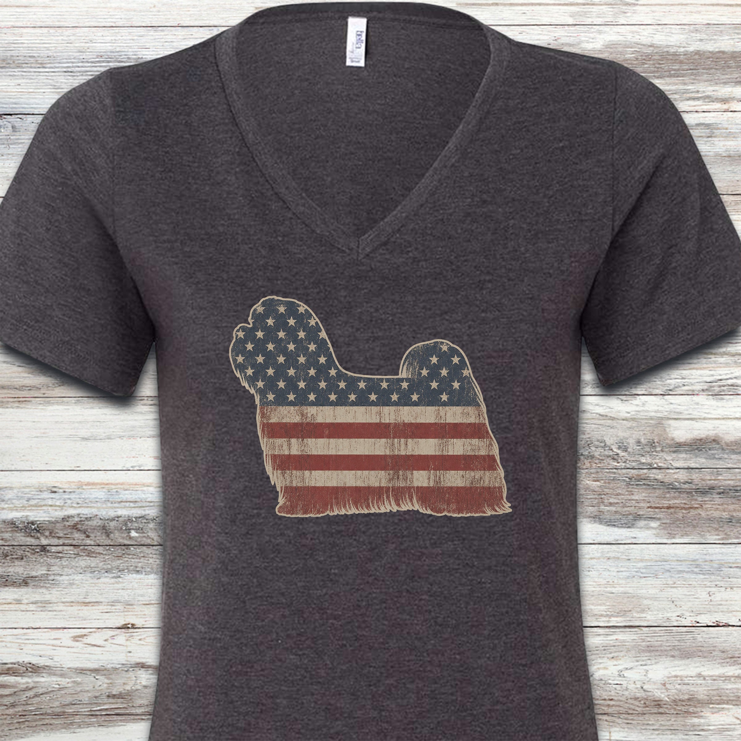 Maltese Vintage USA V-Neck Tee - Dark Grey Heather