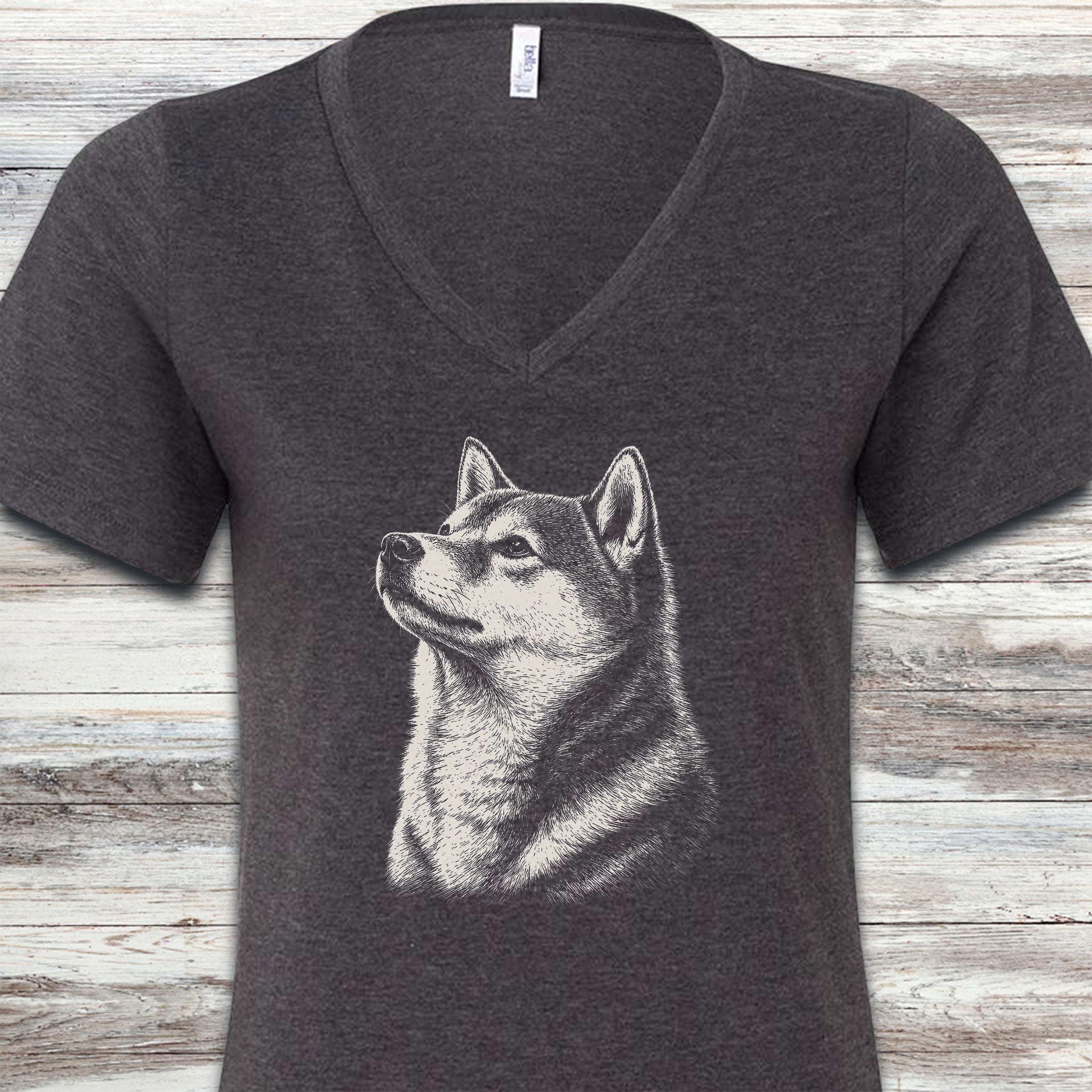Shiba Inu Loyalty V-Neck Tee - Dark Grey Heather