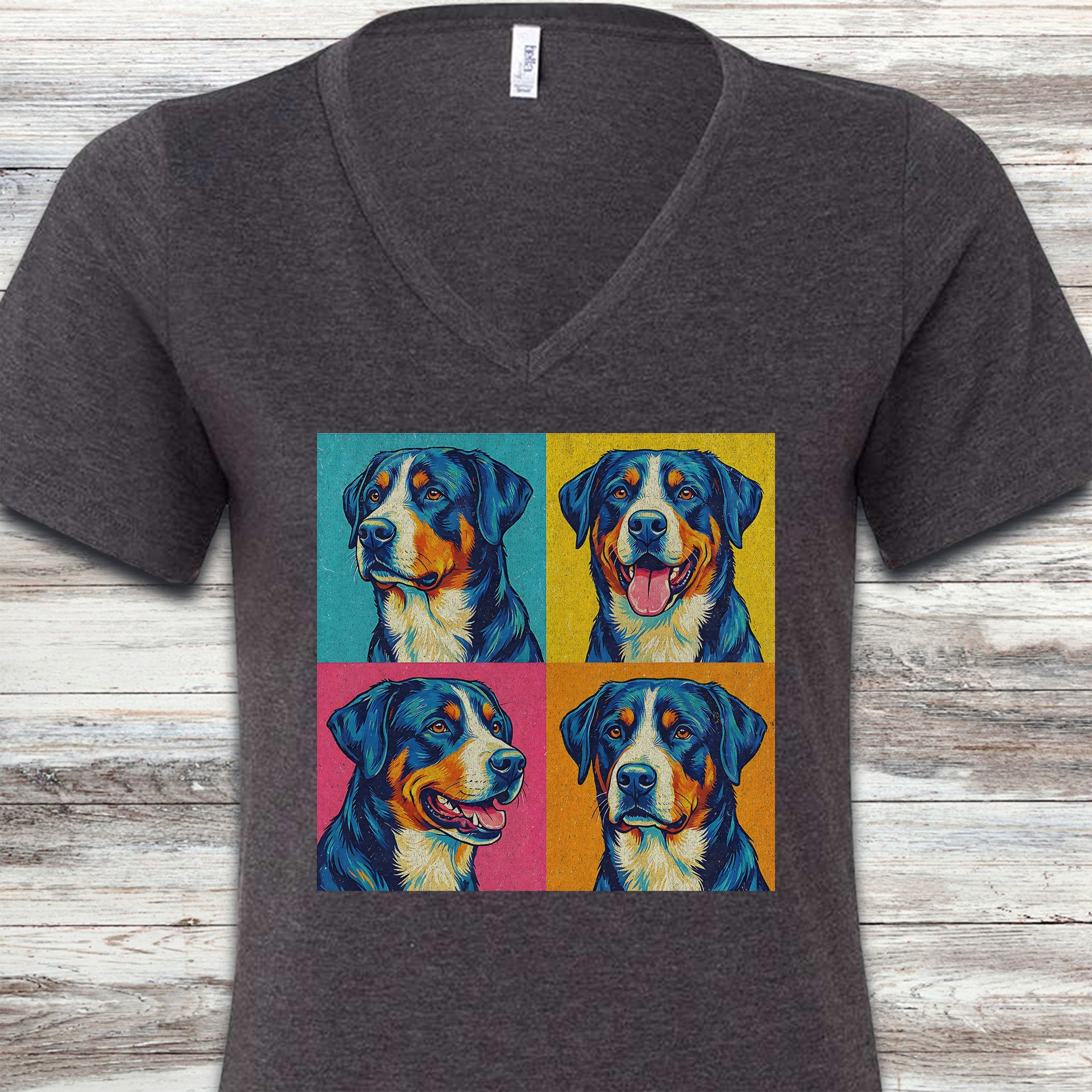 Swiss Mountain Dog Pop Art V-Neck Tee - Dark Grey Heather