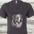 Australian Shepherd Butterfly V-Neck Tee - Dark Grey Heather