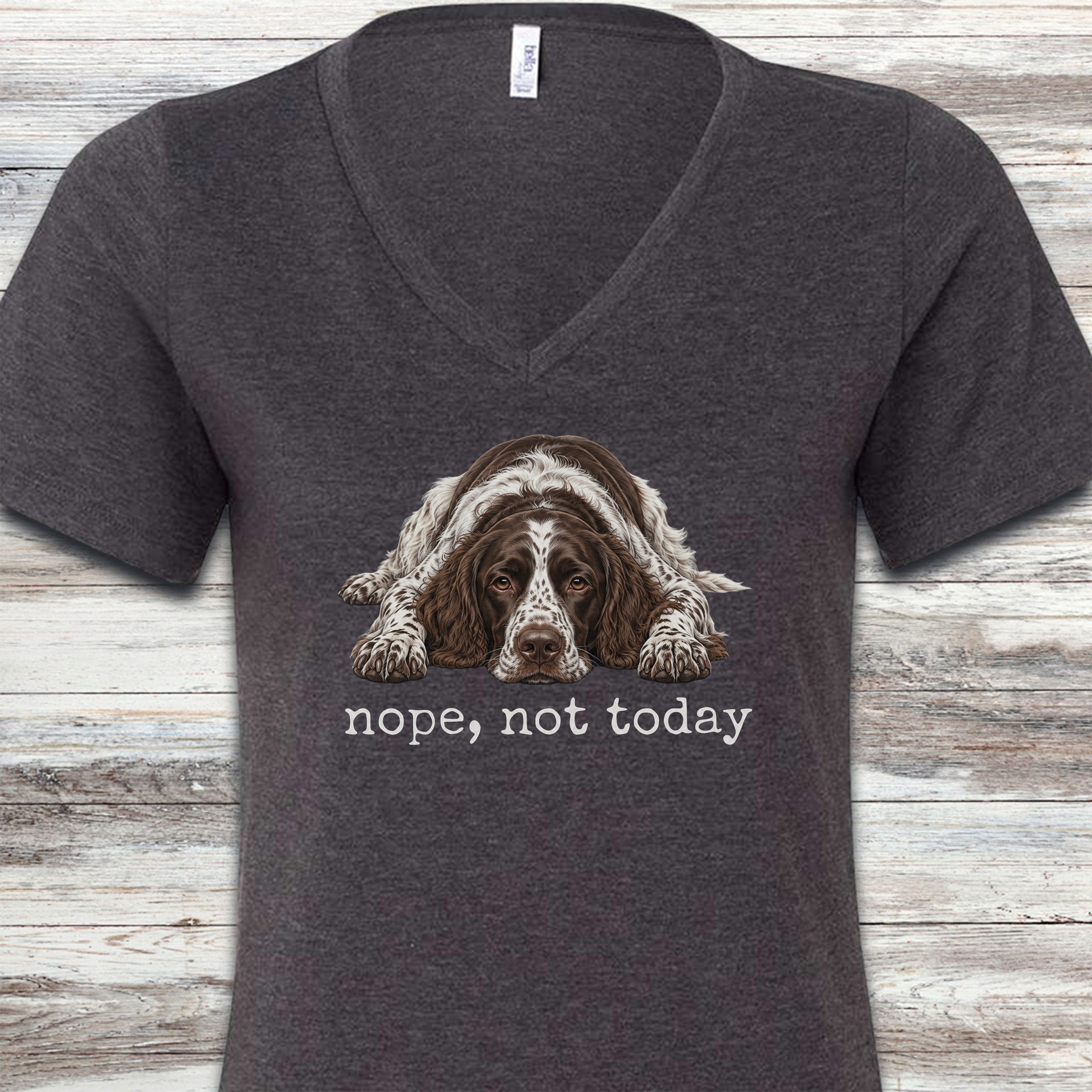 English Springer Spaniel Nope V-Neck Tee - Dark Grey Heather