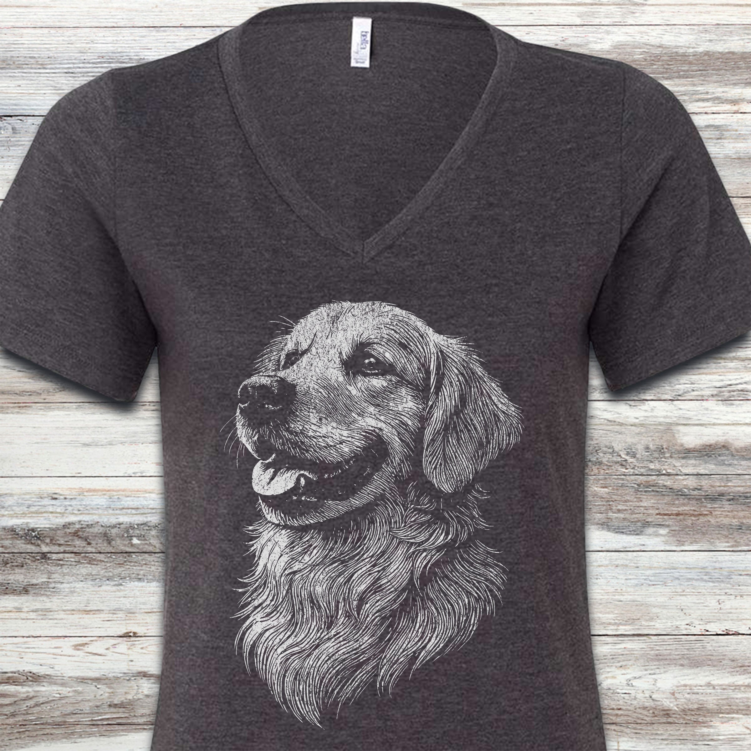 Golden Retriever Sketch V-Neck Tee - Dark Grey Heather