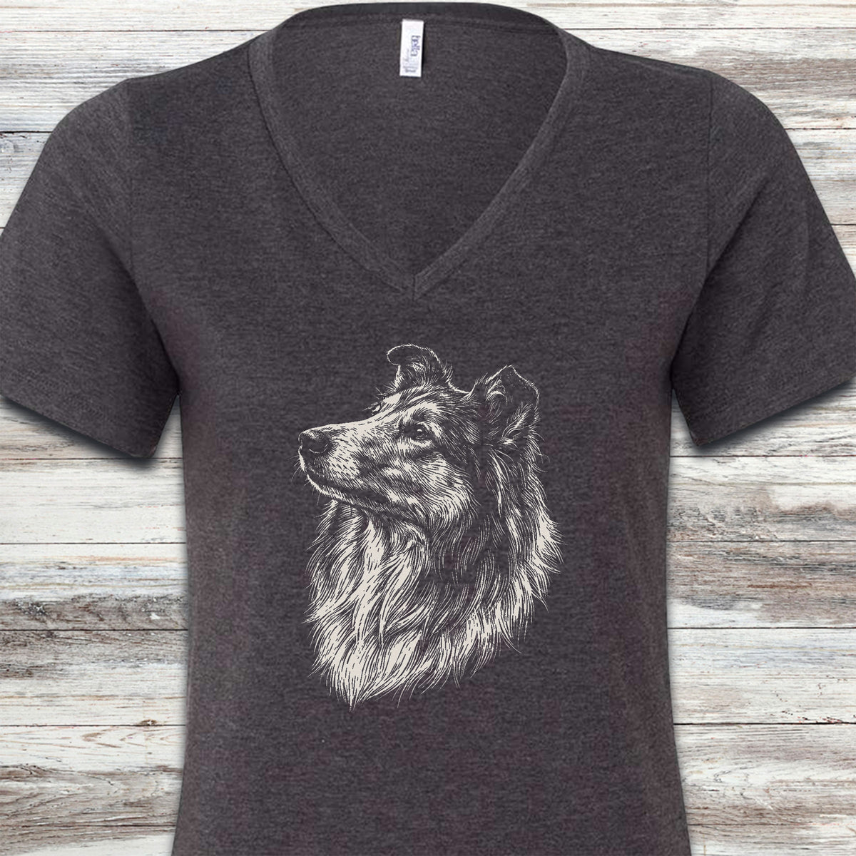 Rough Collie Loyalty V-Neck Tee - Dark Grey Heather