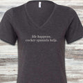 Cocker Spaniel Help V-Neck Tee - Dark Grey Heather