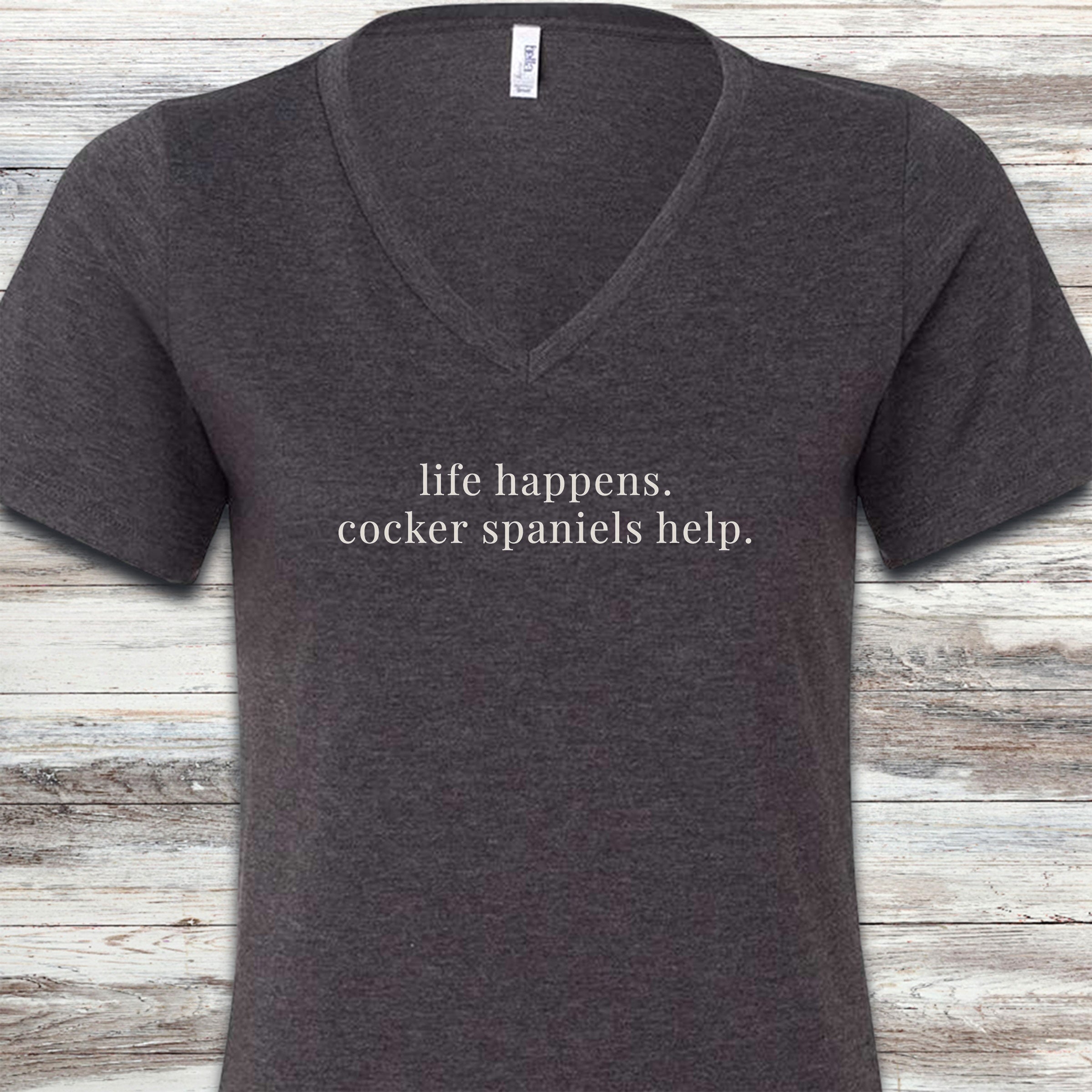 Cocker Spaniel Help V-Neck Tee - Dark Grey Heather
