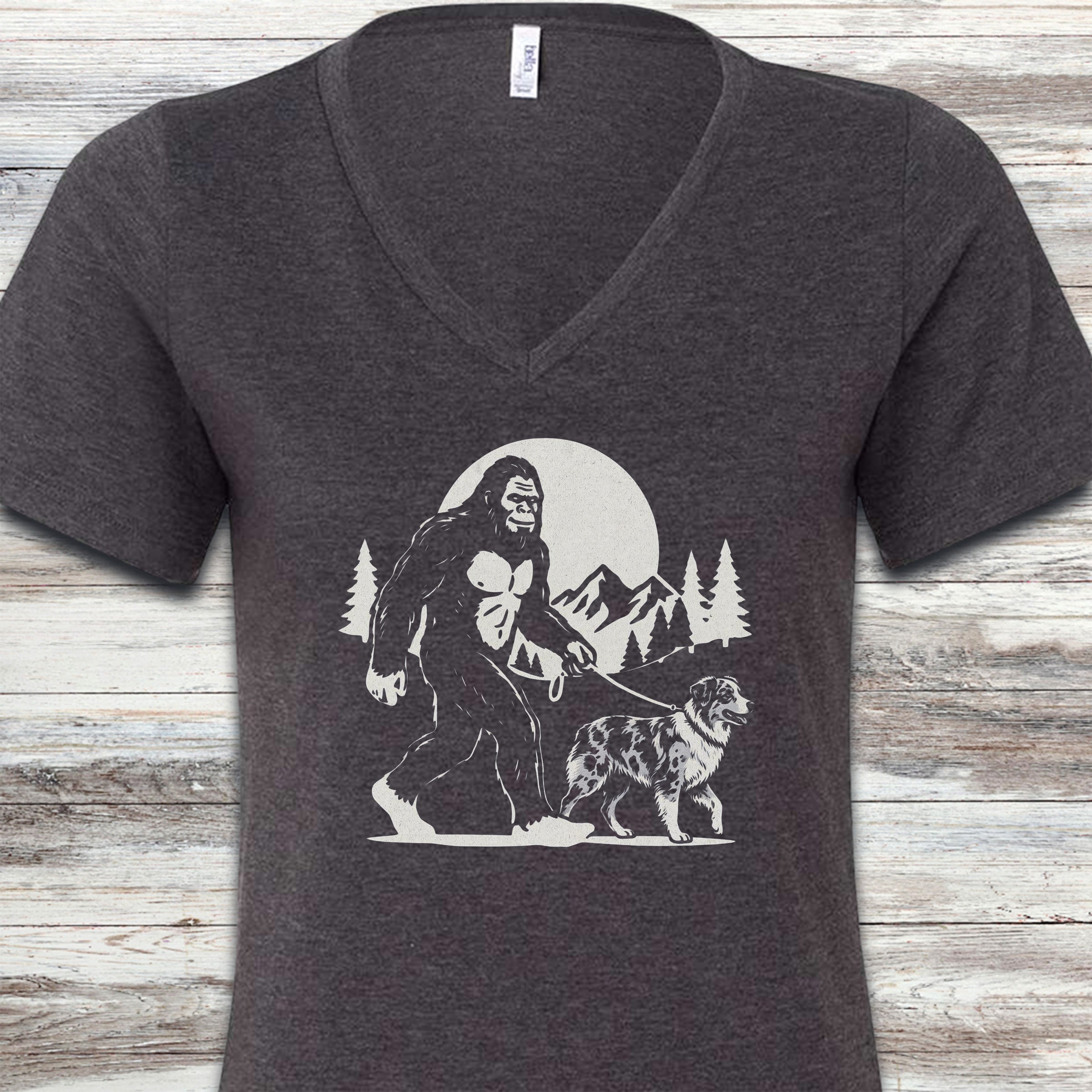 Australian Shepherd Merle Bigfoot V-Neck Tee - Dark Grey Heather
