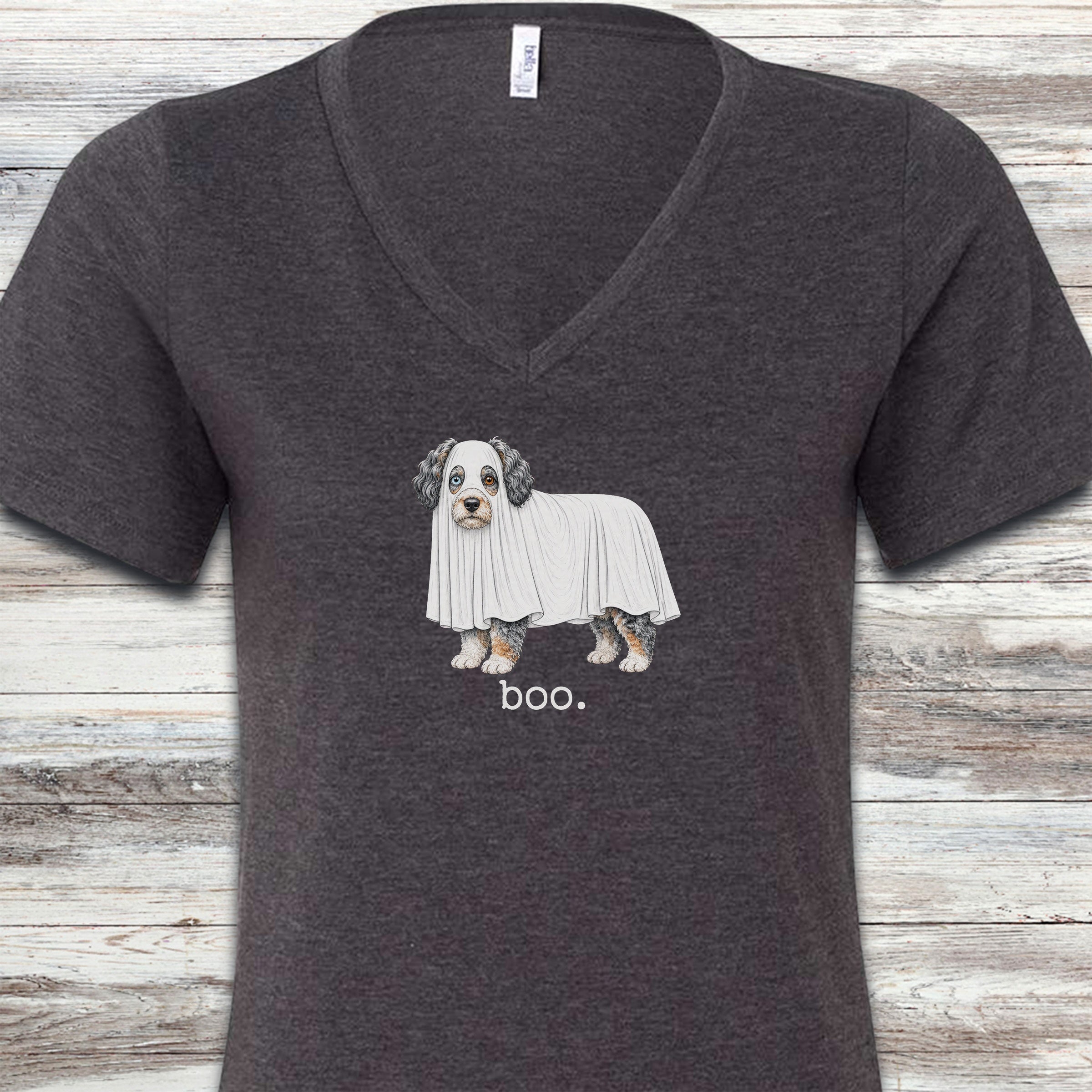 Aussiedoodle Boo V-Neck Tee - Dark Grey Heather