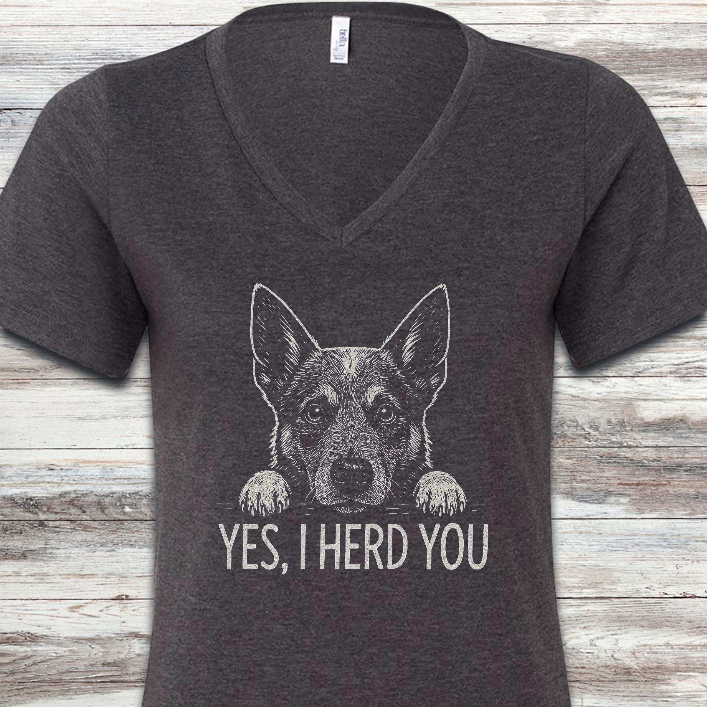 Australian Cattle Dog Herd You V-Neck Tee - Dark Grey Heather