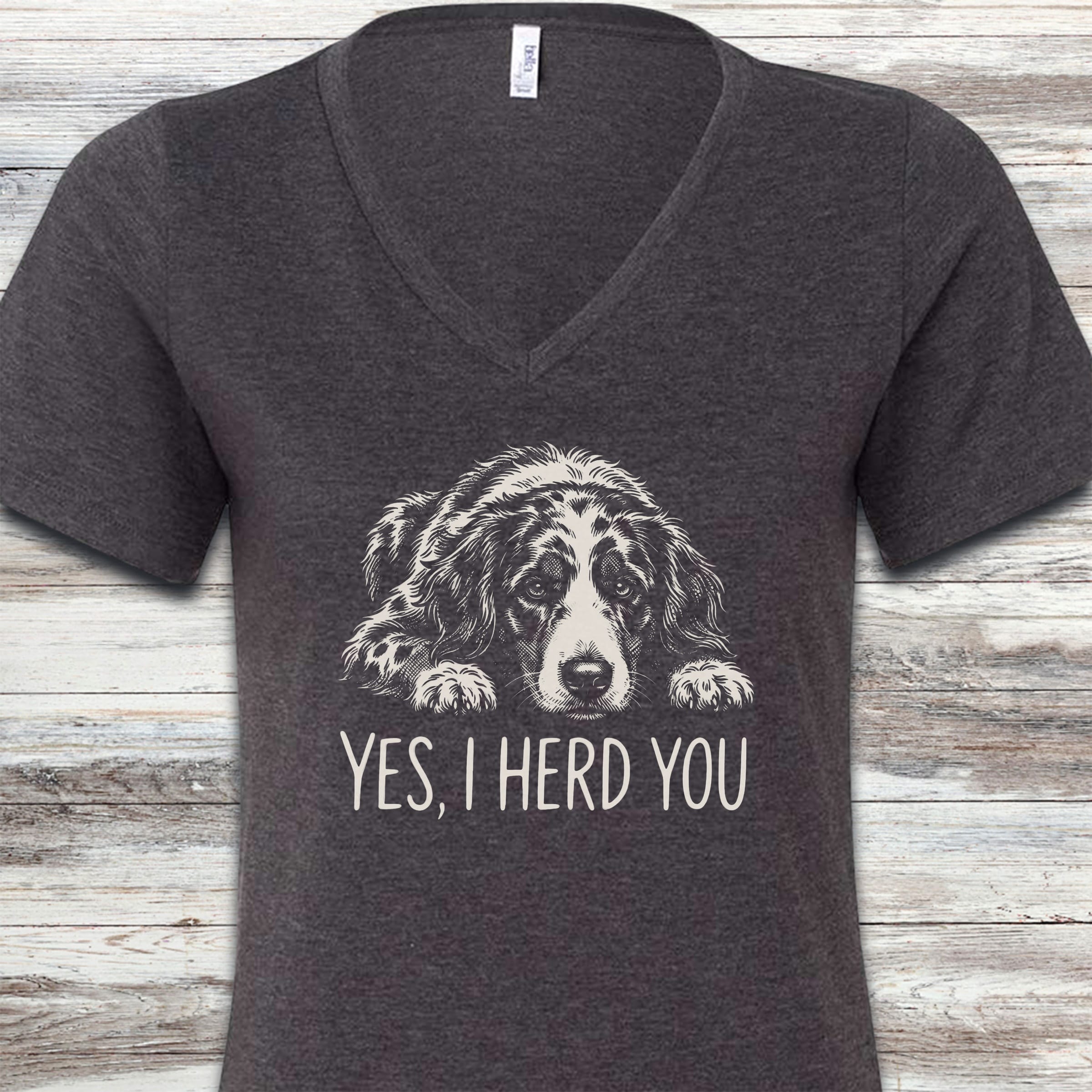 Aussiedoodle Herd You V-Neck Tee - Dark Grey Heather