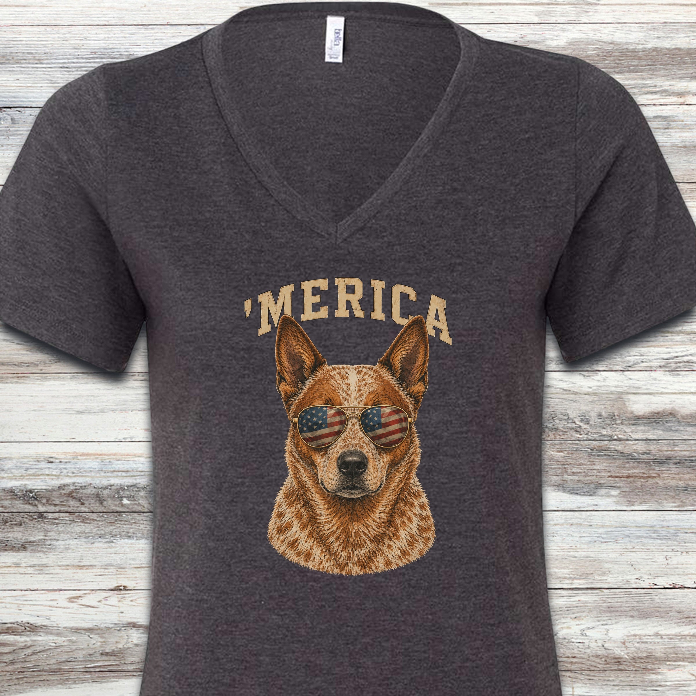 Australian Cattle Dog Red 'Merica V-Neck Tee - Dark Grey Heather