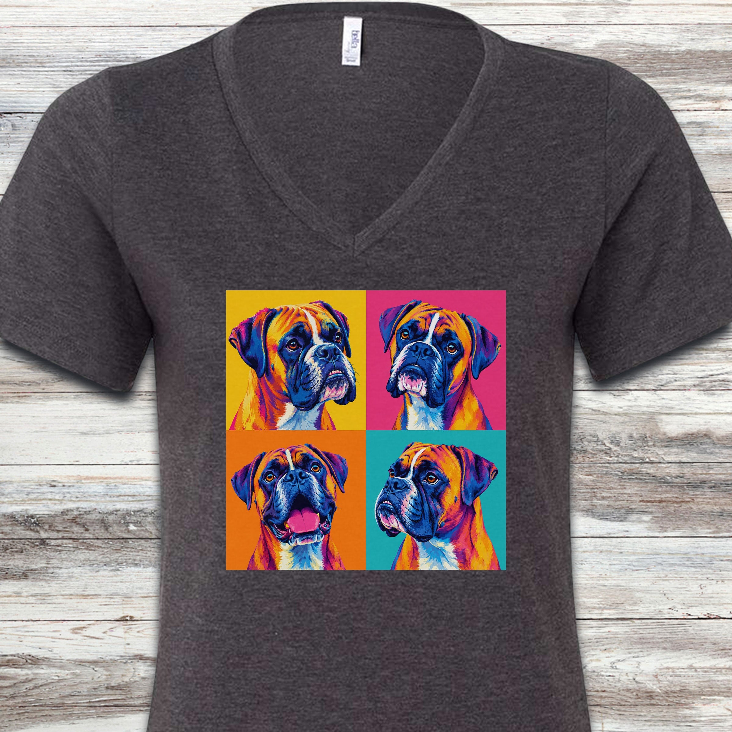 Boxer Pop Art V-Neck Tee - Dark Grey Heather