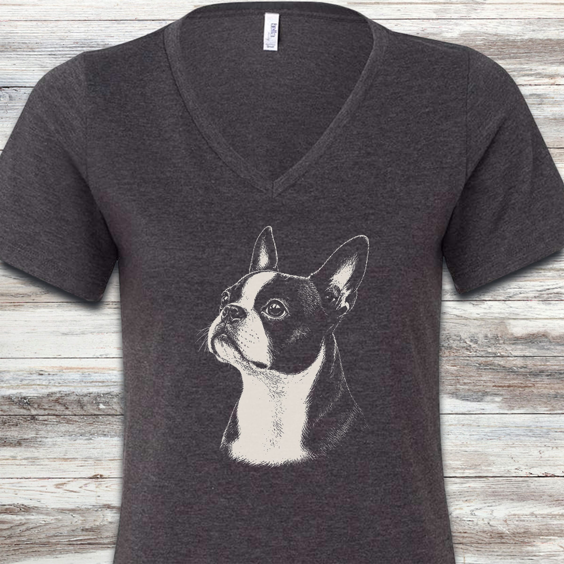Boston Terrier Loyalty V-Neck Tee - Dark Grey Heather