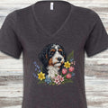 Bernedoodle Spring Portrait V-Neck Tee - Dark Grey Heather