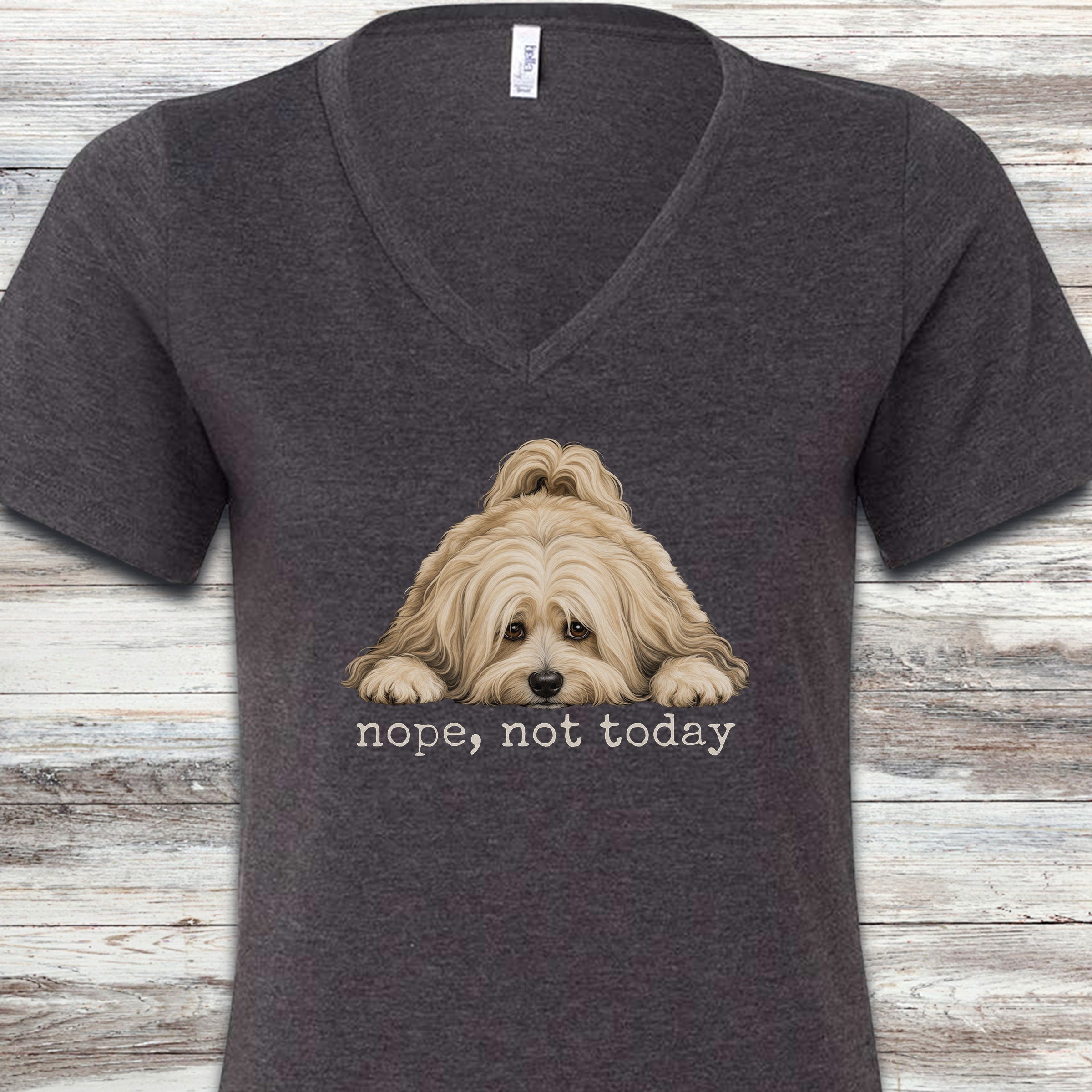 Havanese Nope V-Neck Tee - Dark Grey Heather