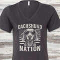 Dachshund Nation V-Neck Tee - Dark Grey Heather