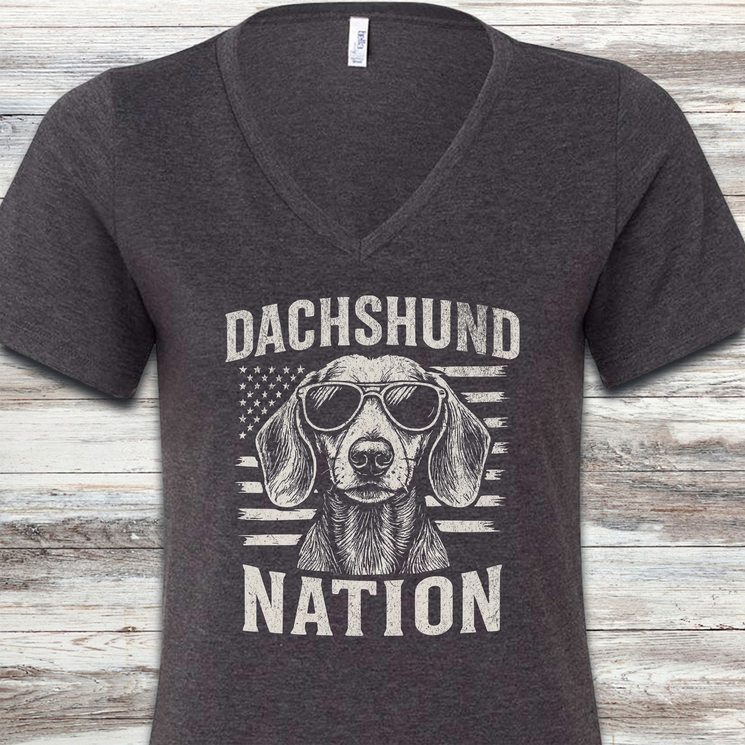 Dachshund Nation V-Neck Tee - Dark Grey Heather