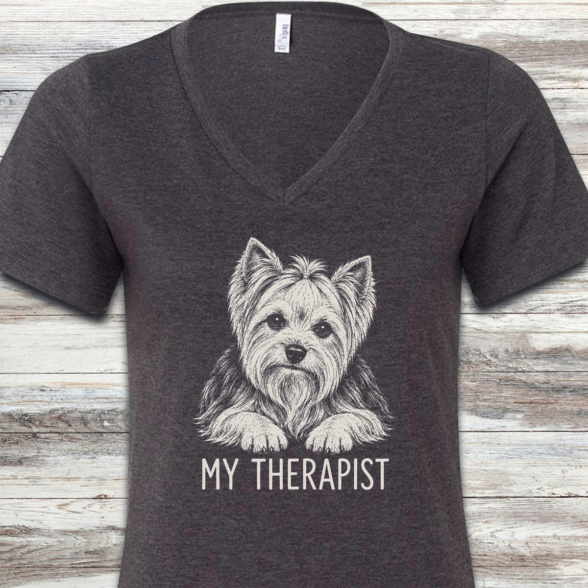 Yorkshire Terrier Therapist V-Neck Tee - Dark Grey Heather