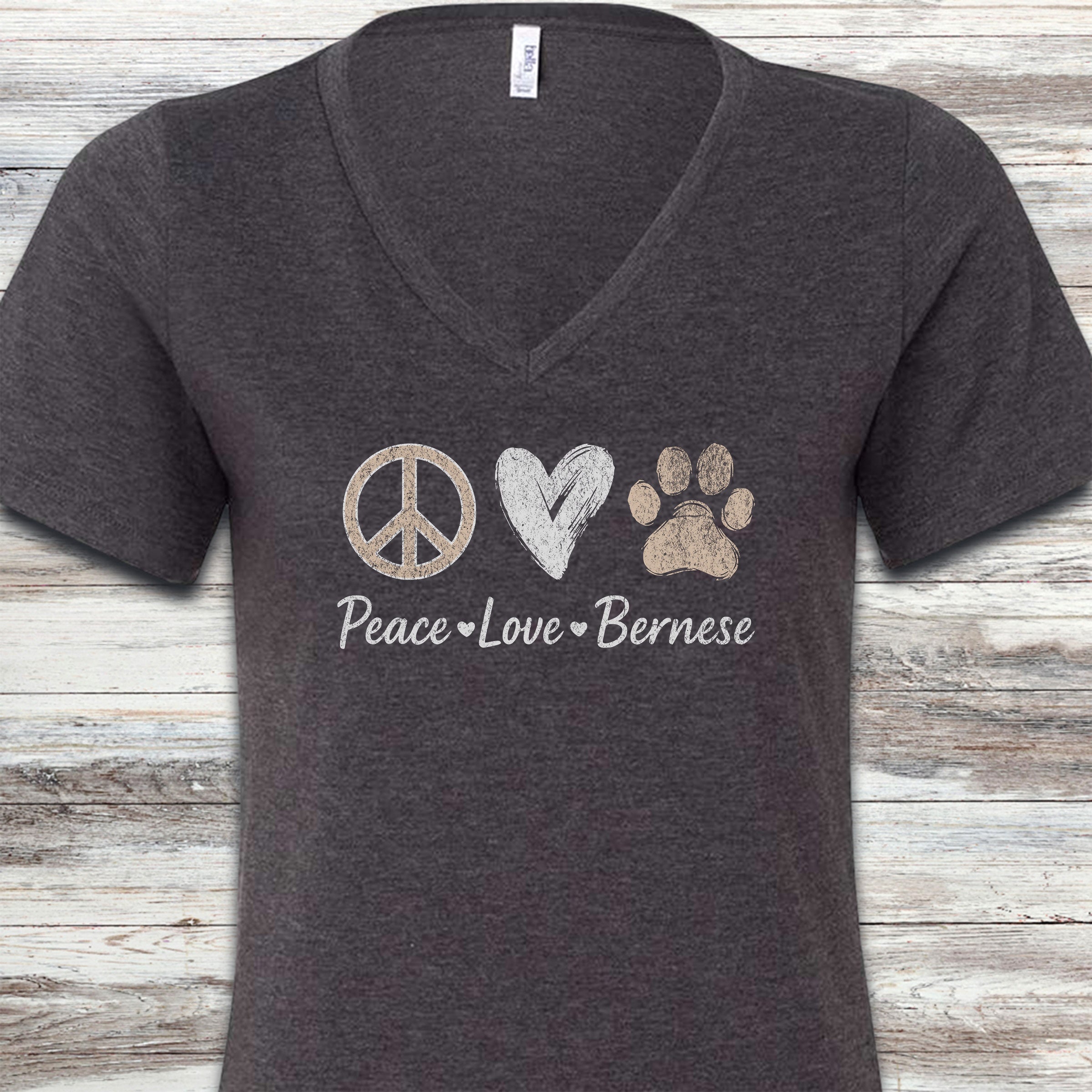 Bernese Mountain Dog Peace V-Neck Tee - Dark Grey Heather