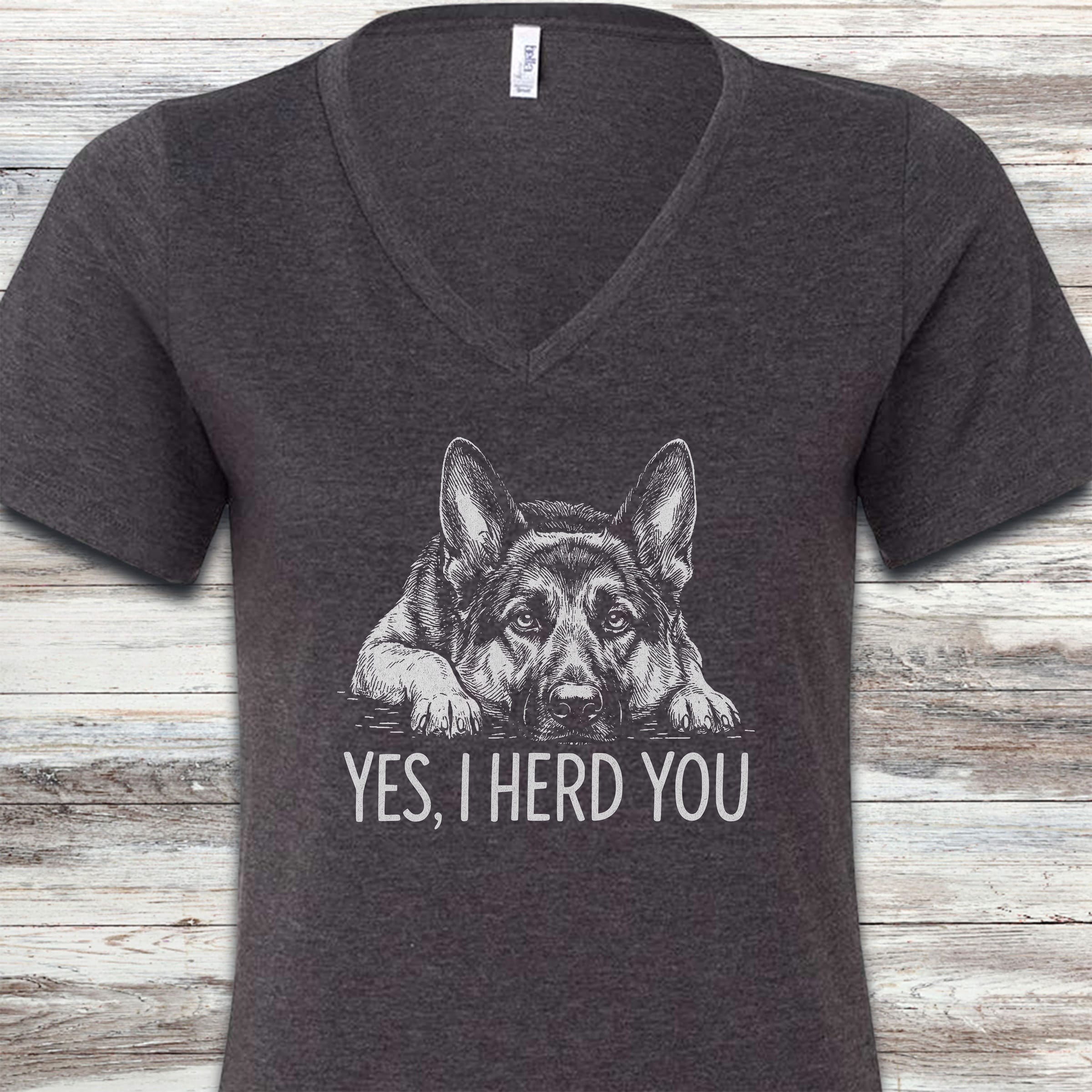 German Shepherd Herd You V-Neck Tee - Dark Grey Heather