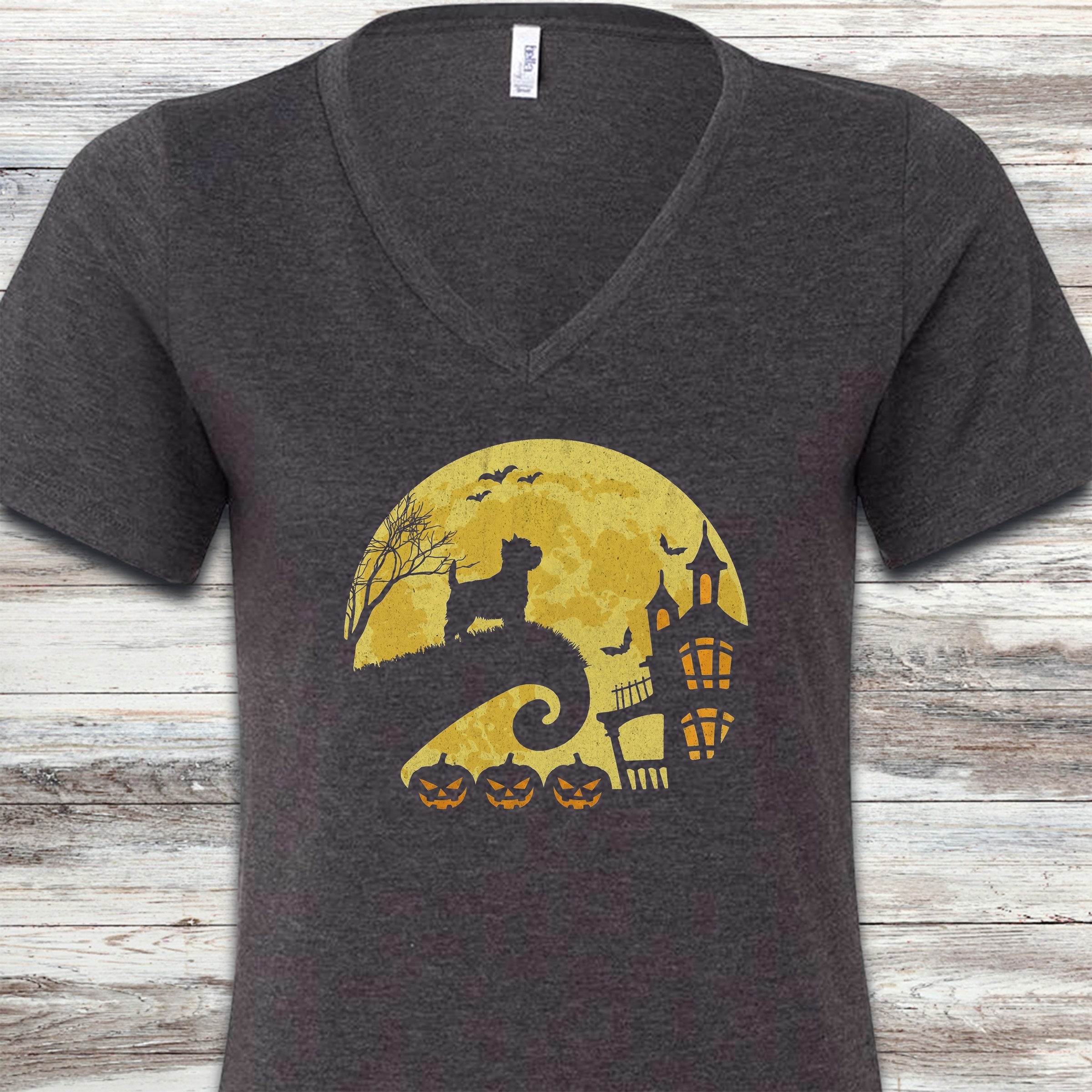 West Highland Halloween Moon V-Neck Tee - Dark Grey Heather
