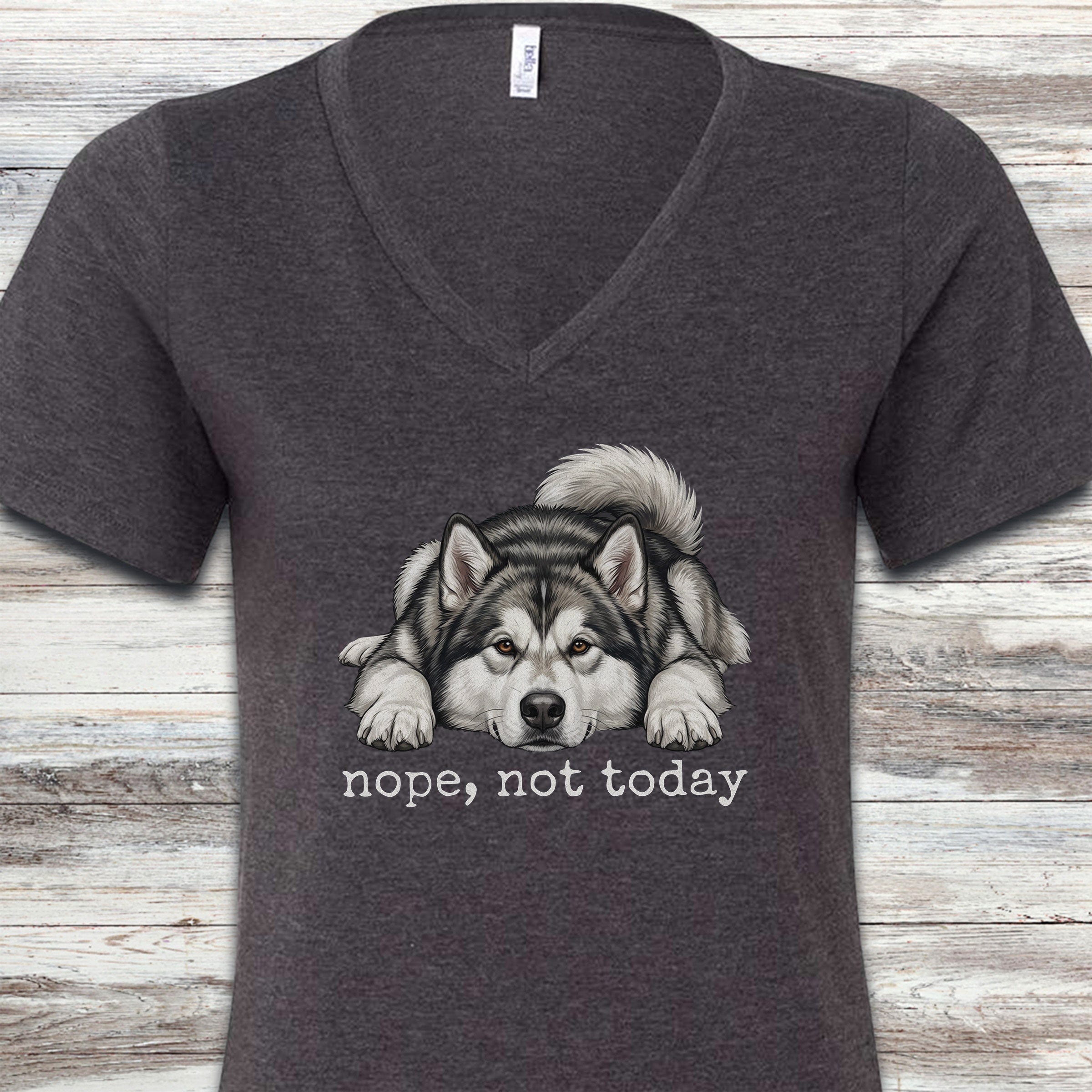 Alaskan Malamute Nope V-Neck Tee - Dark Grey Heather