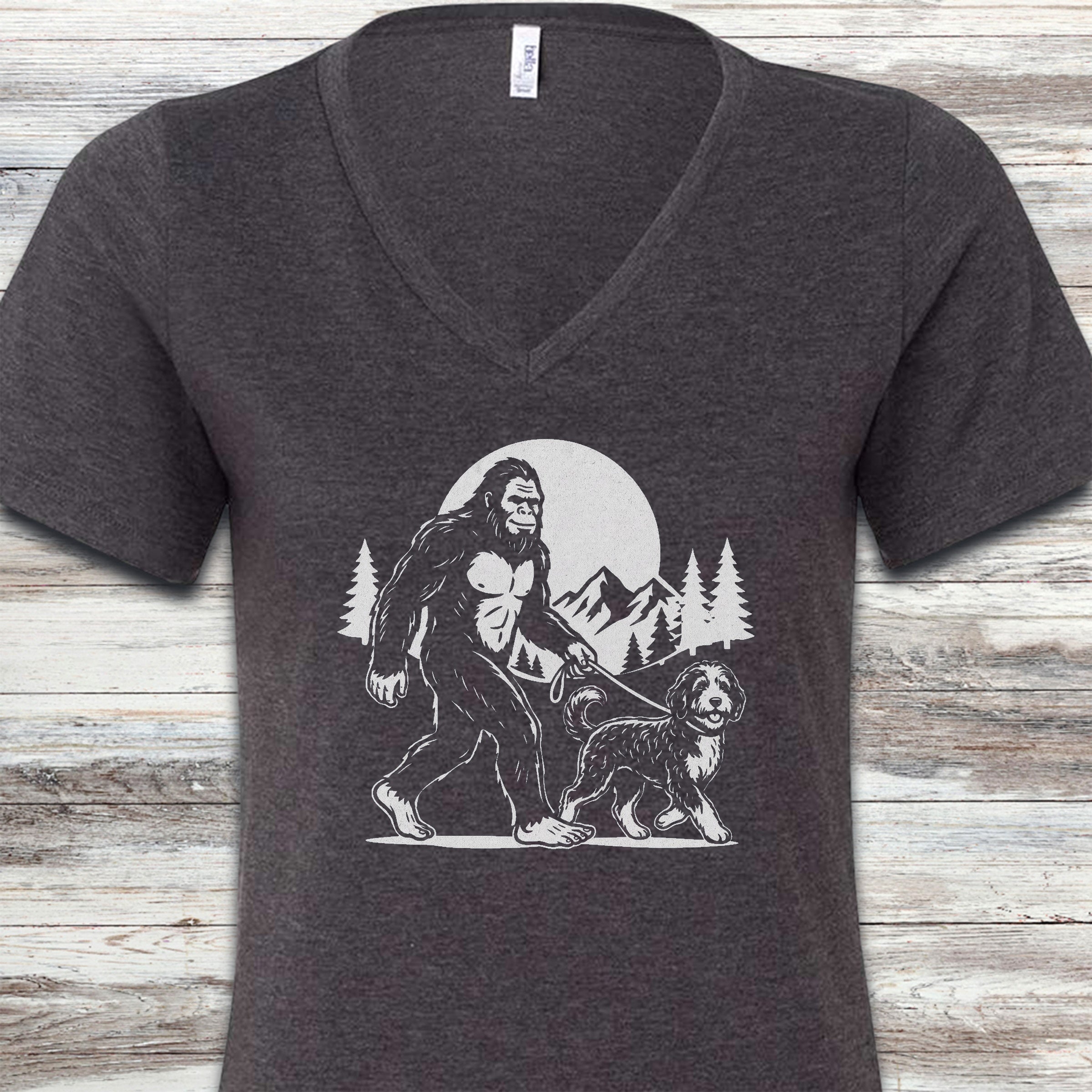 Bernedoodle & Bigfoot V-Neck Tee - Dark Grey Heather