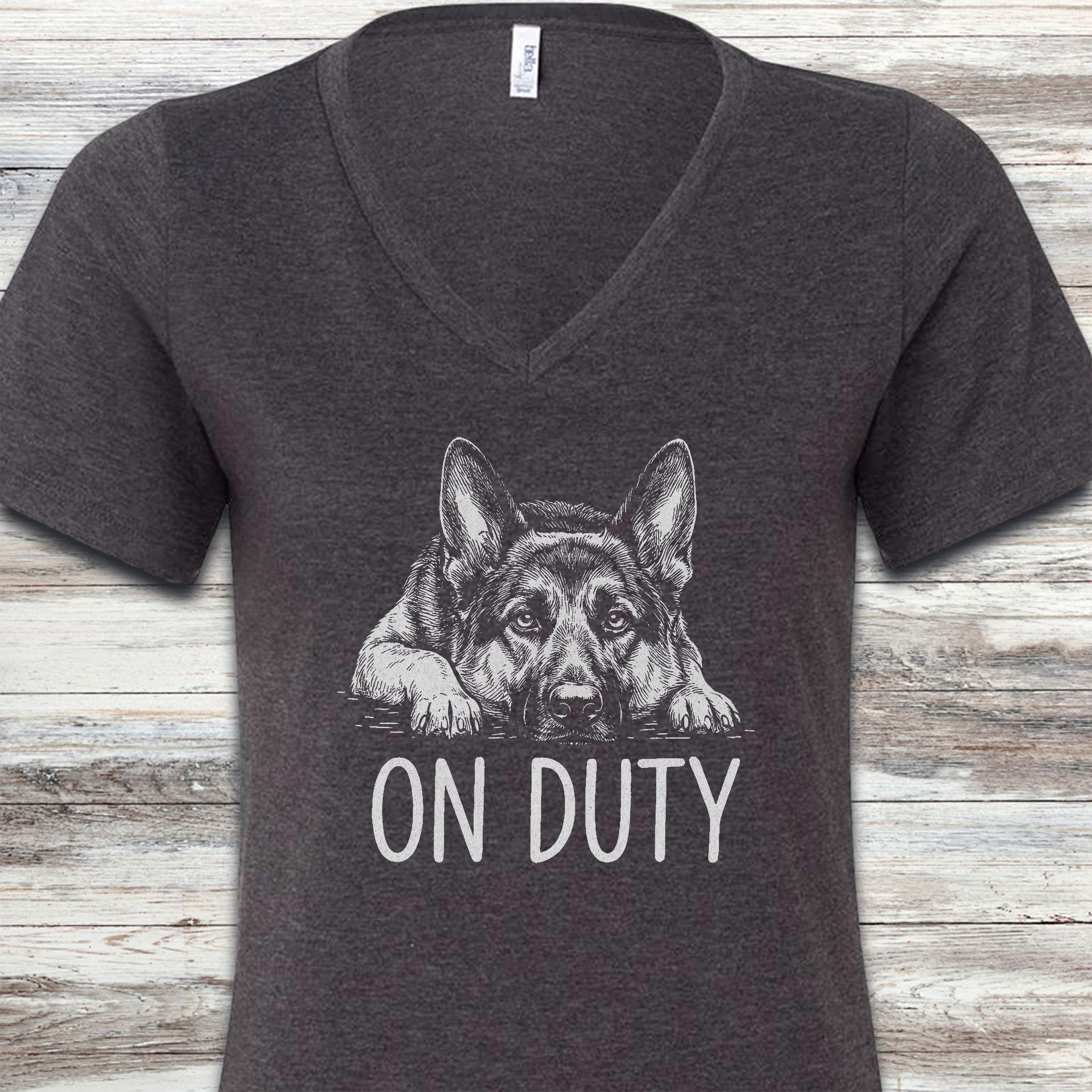 German Shepherd On Duty V-Neck Tee - Dark Grey Heather