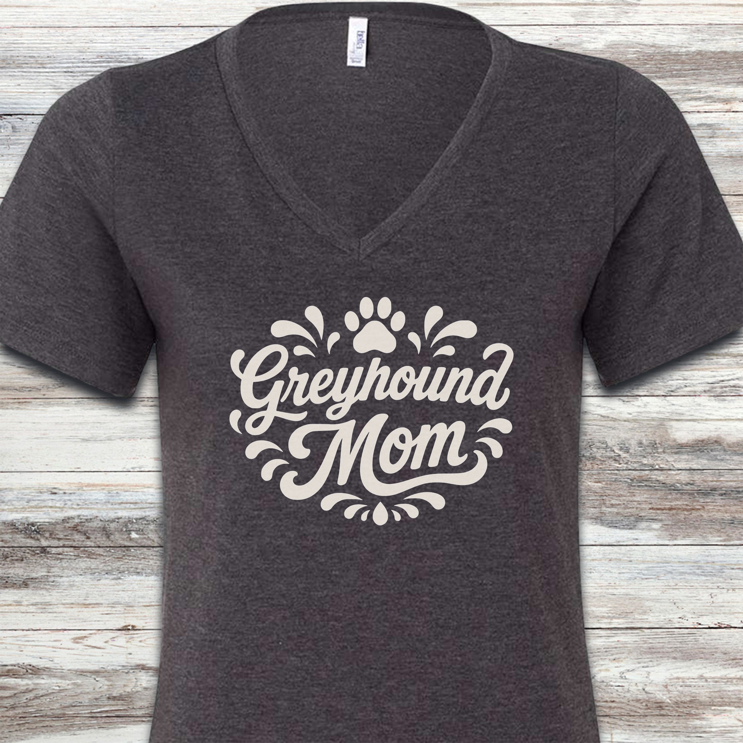 Greyhound Groovy Mom V-Neck Tee - Dark Grey Heather