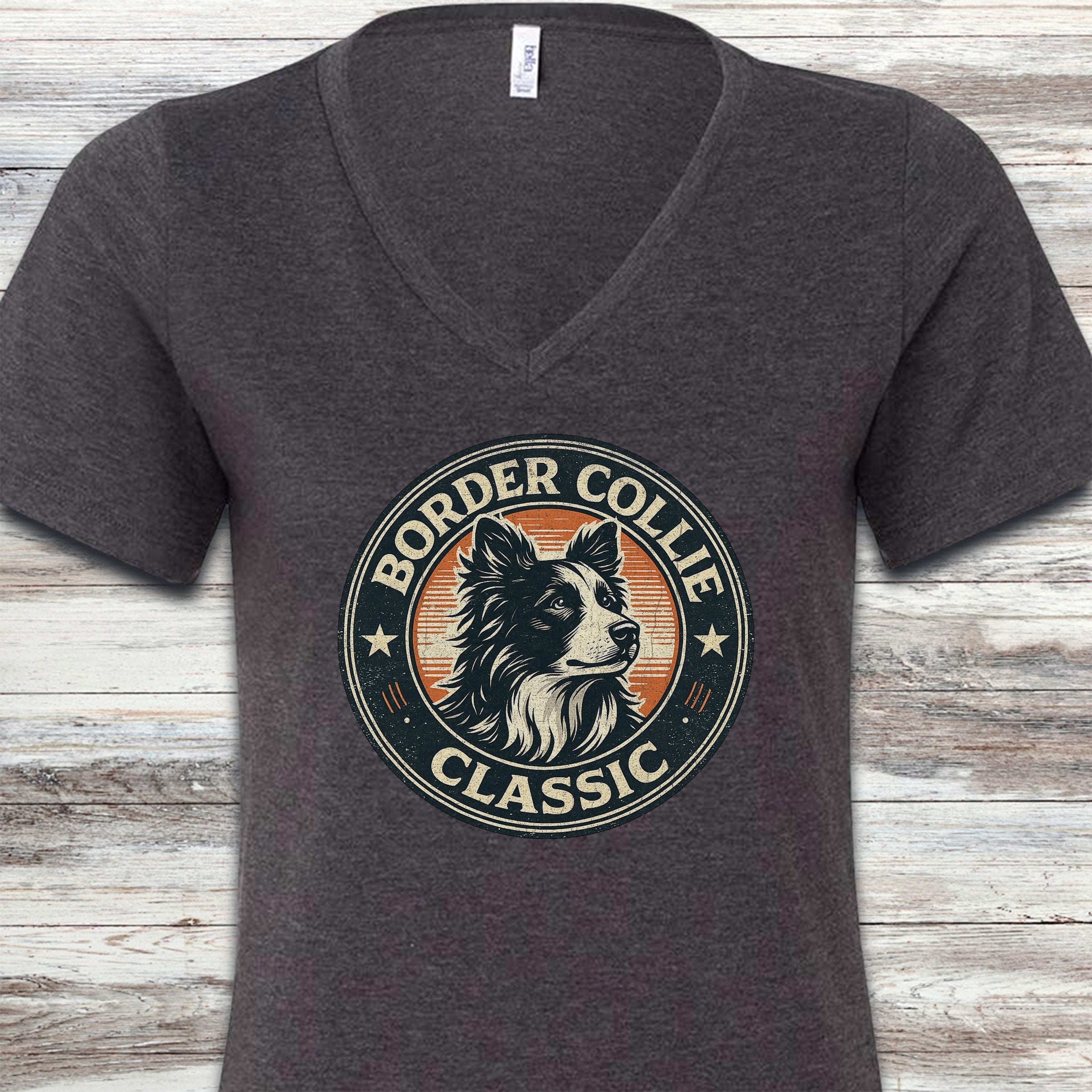 Border Collie Classic V-Neck Tee - Dark Grey Heather