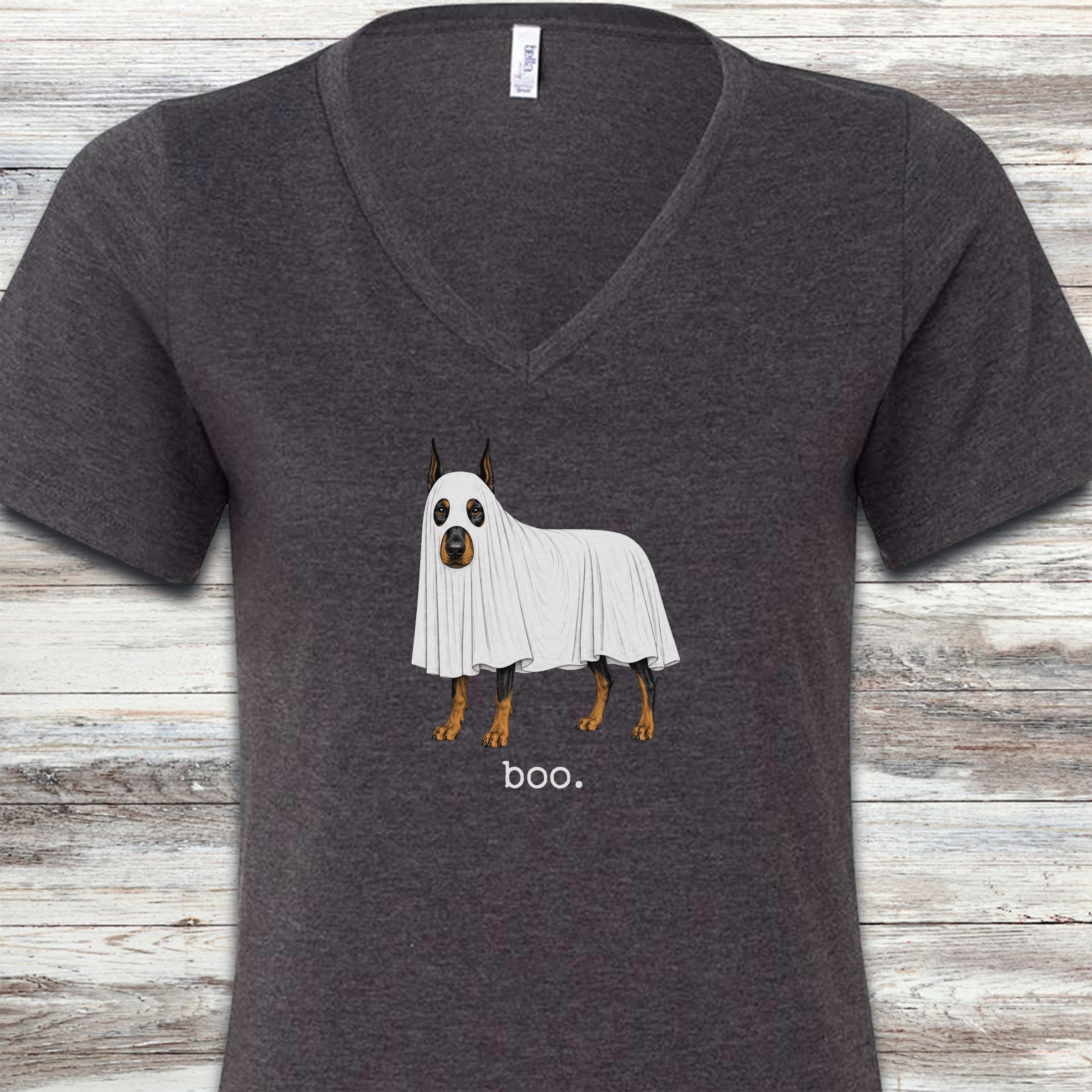 Doberman Pinscher Boo V-Neck Tee - Dark Grey Heather