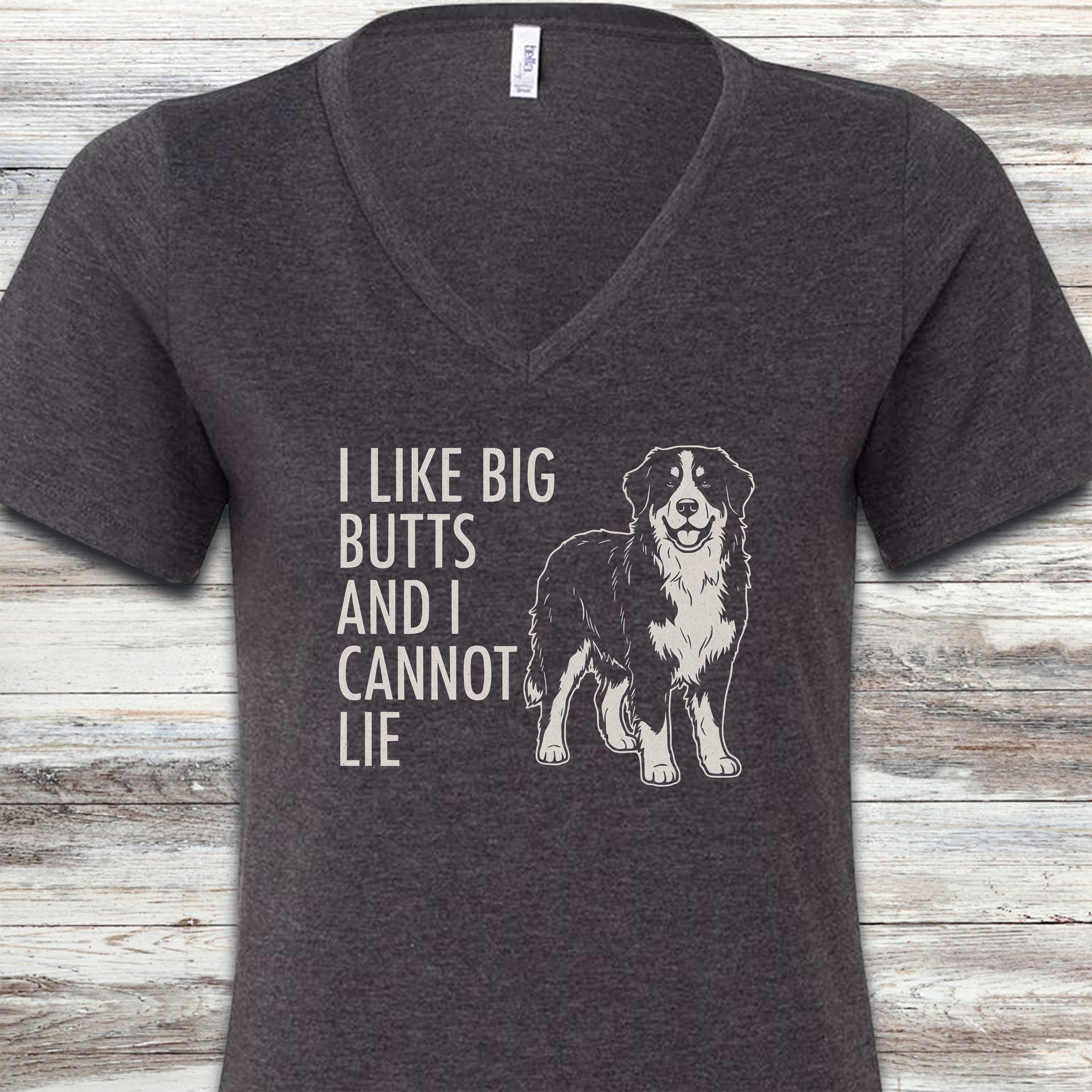 Bernese Mountain Dog Big Butts V-Neck Tee - Dark Grey Heather