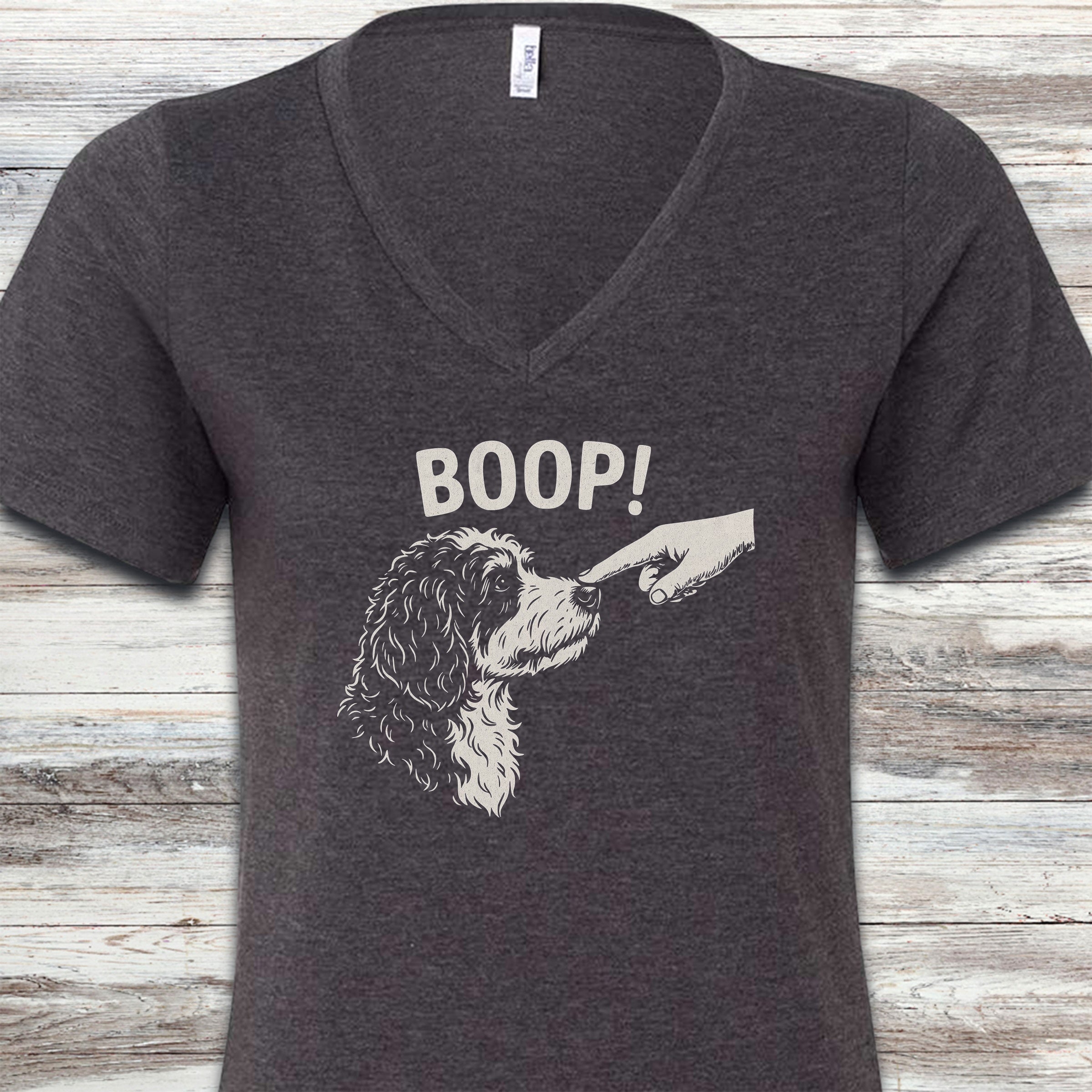 Bernedoodle BOOP! V-Neck Tee - Dark Grey Heather
