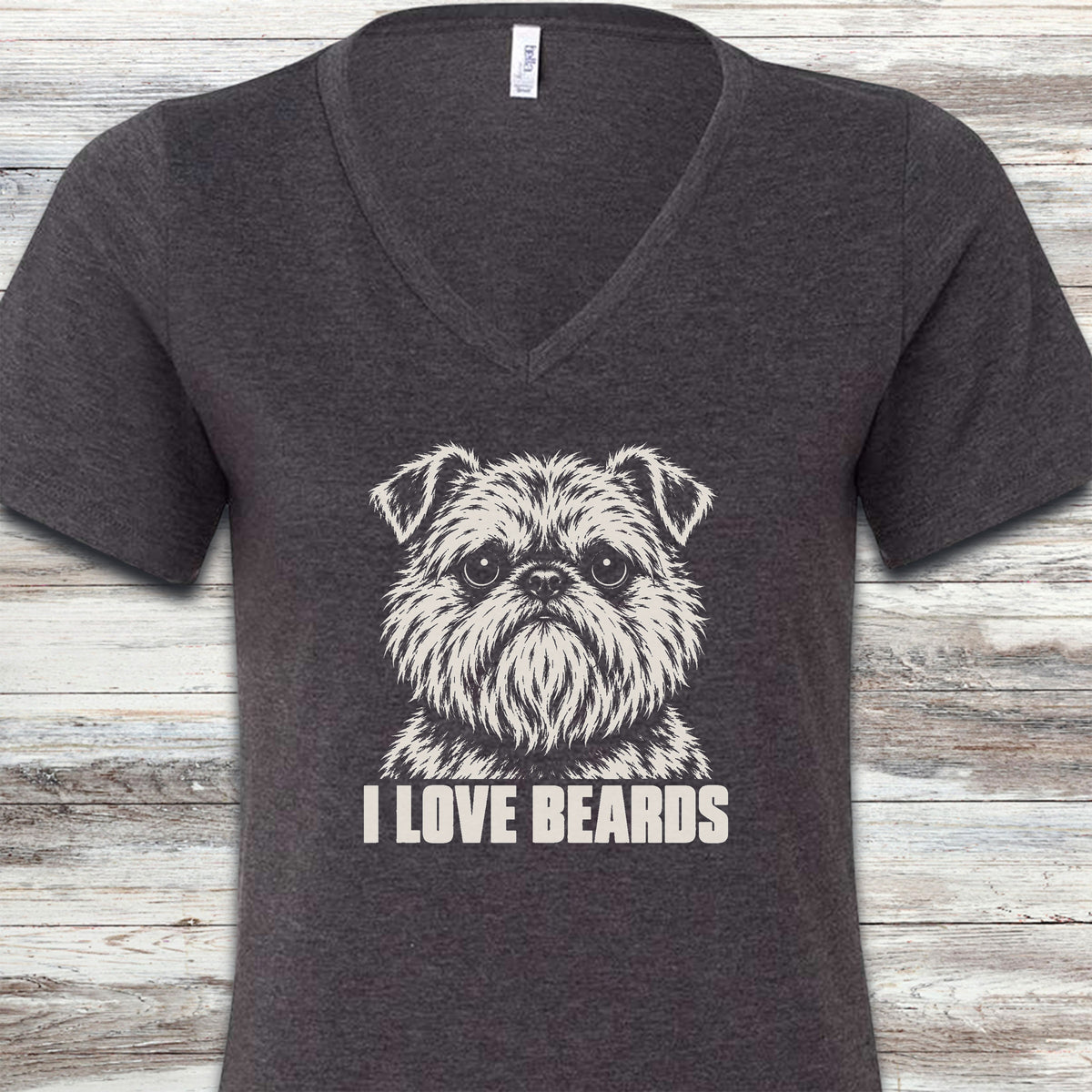 Brussels Griffon I Love Beards V-Neck Tee - Dark Grey Heather