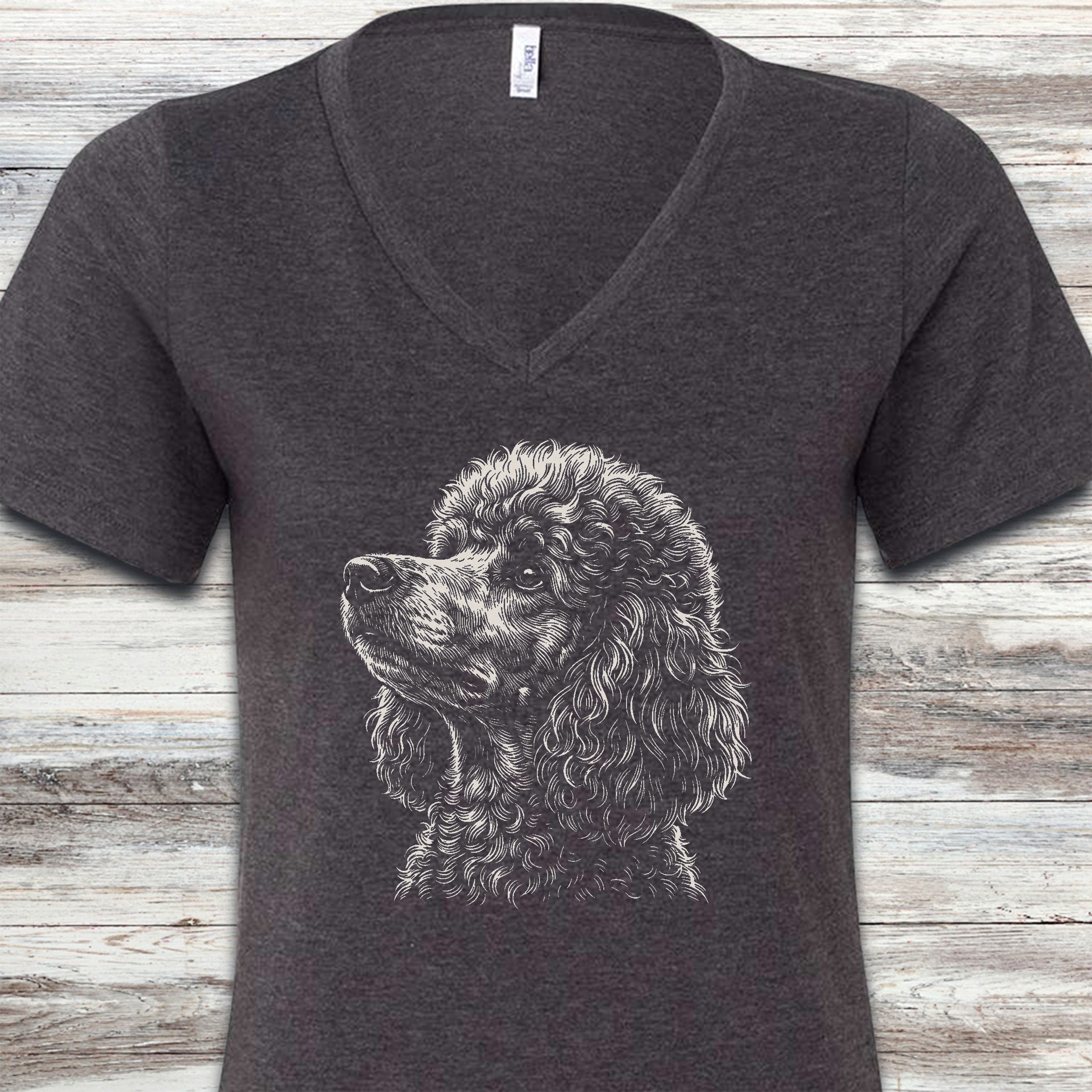 Poodle Loyalty V-Neck Tee - Dark Grey Heather