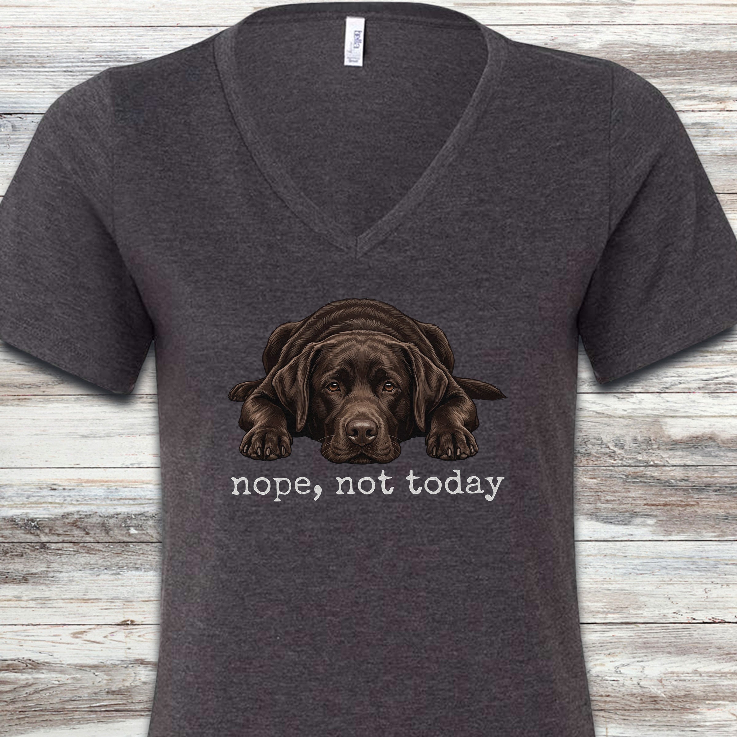Labrador Retriever Chocolate Nope V-Neck Tee - Dark Grey Heather