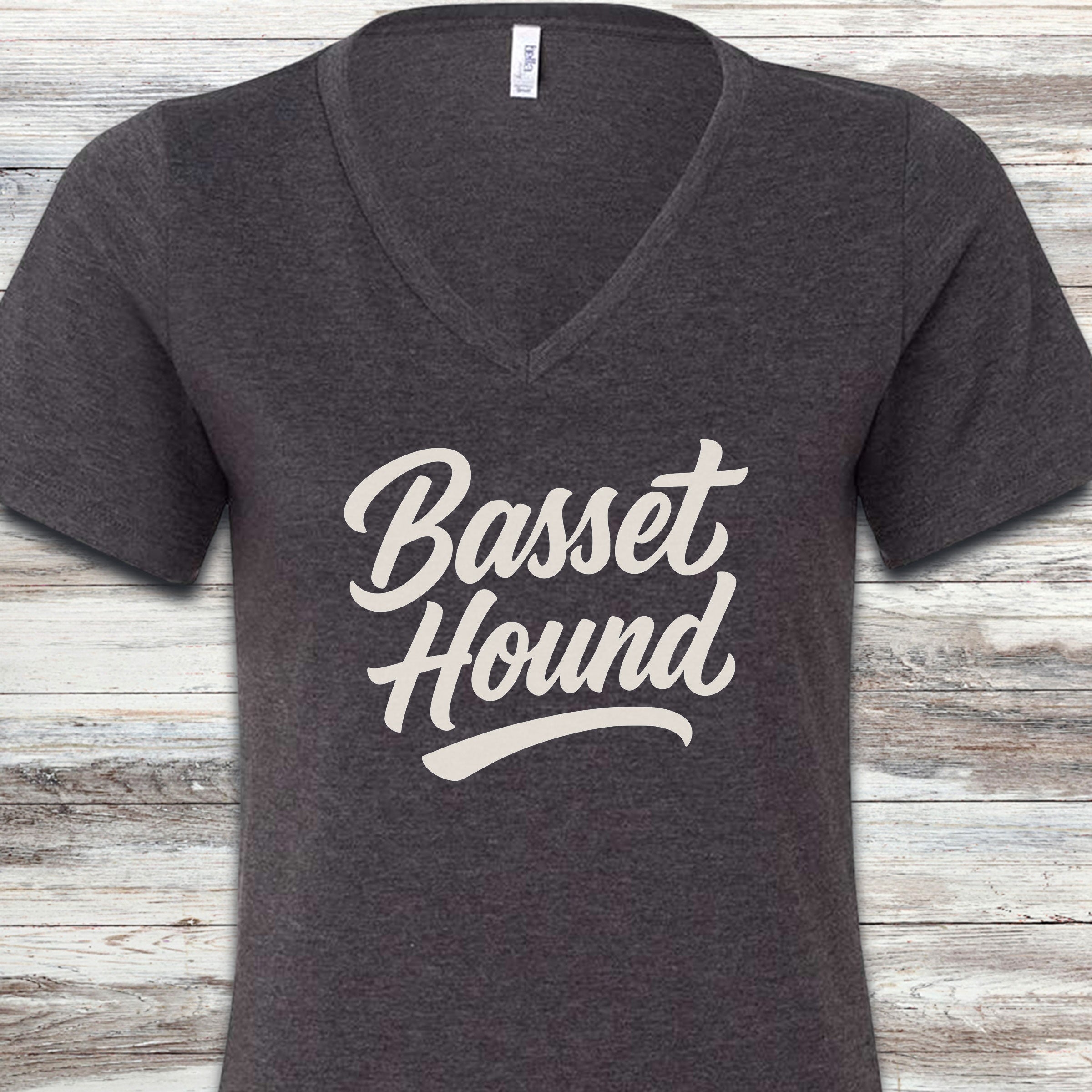 Basset Hound Team V-Neck Tee - Dark Grey Heather