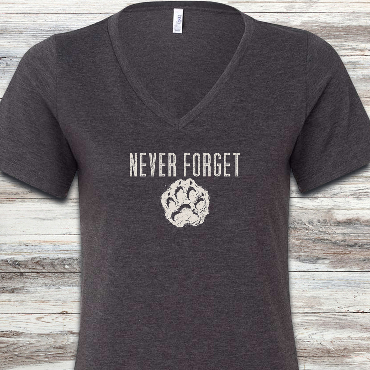 Never Forget Pawprint V-Neck Tee - Dark Grey Heather